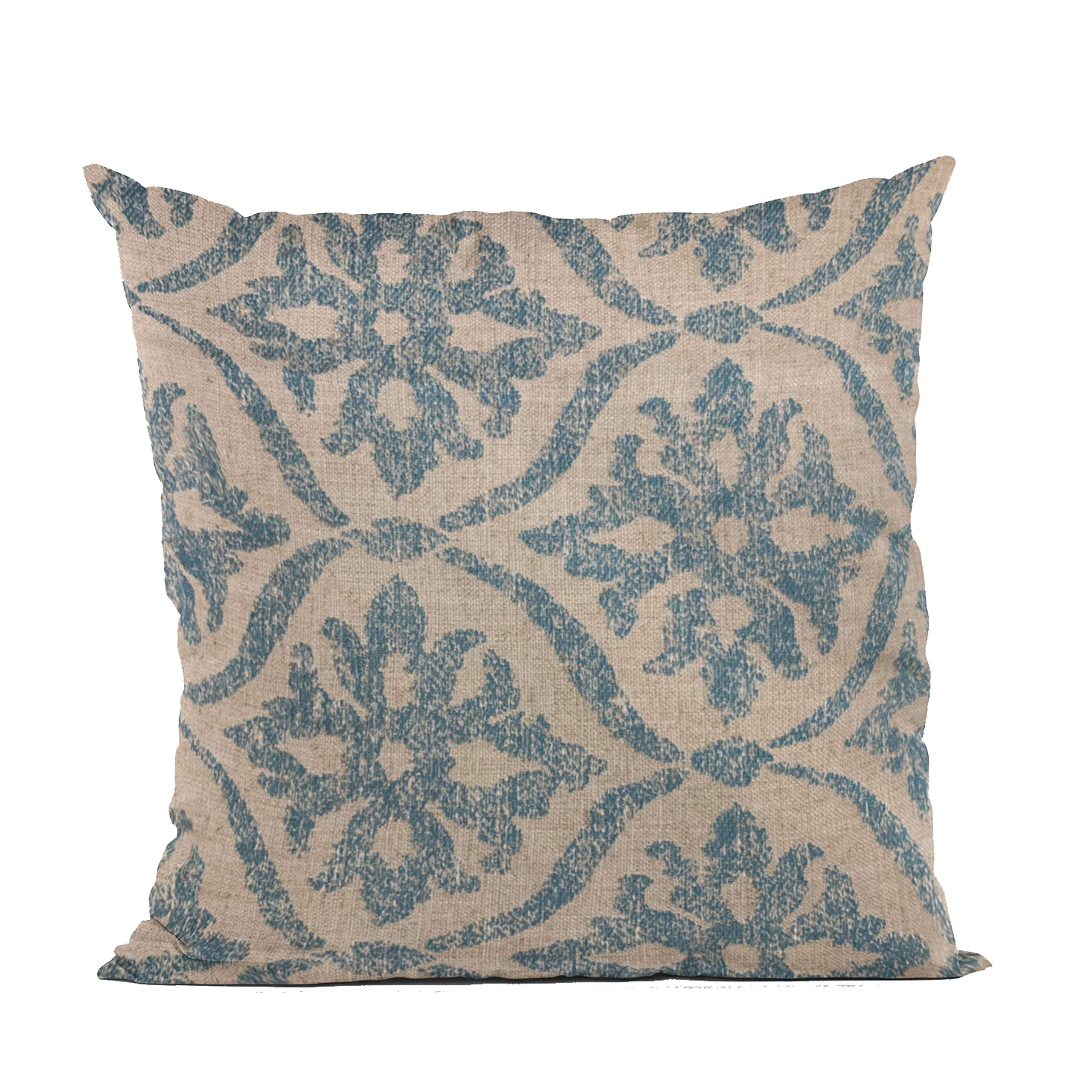 Plutus Brands Blue Plutus Flowers Jacquard Luxury Throw Pillow 24 in x 24in, Double Sided 24 x 24”