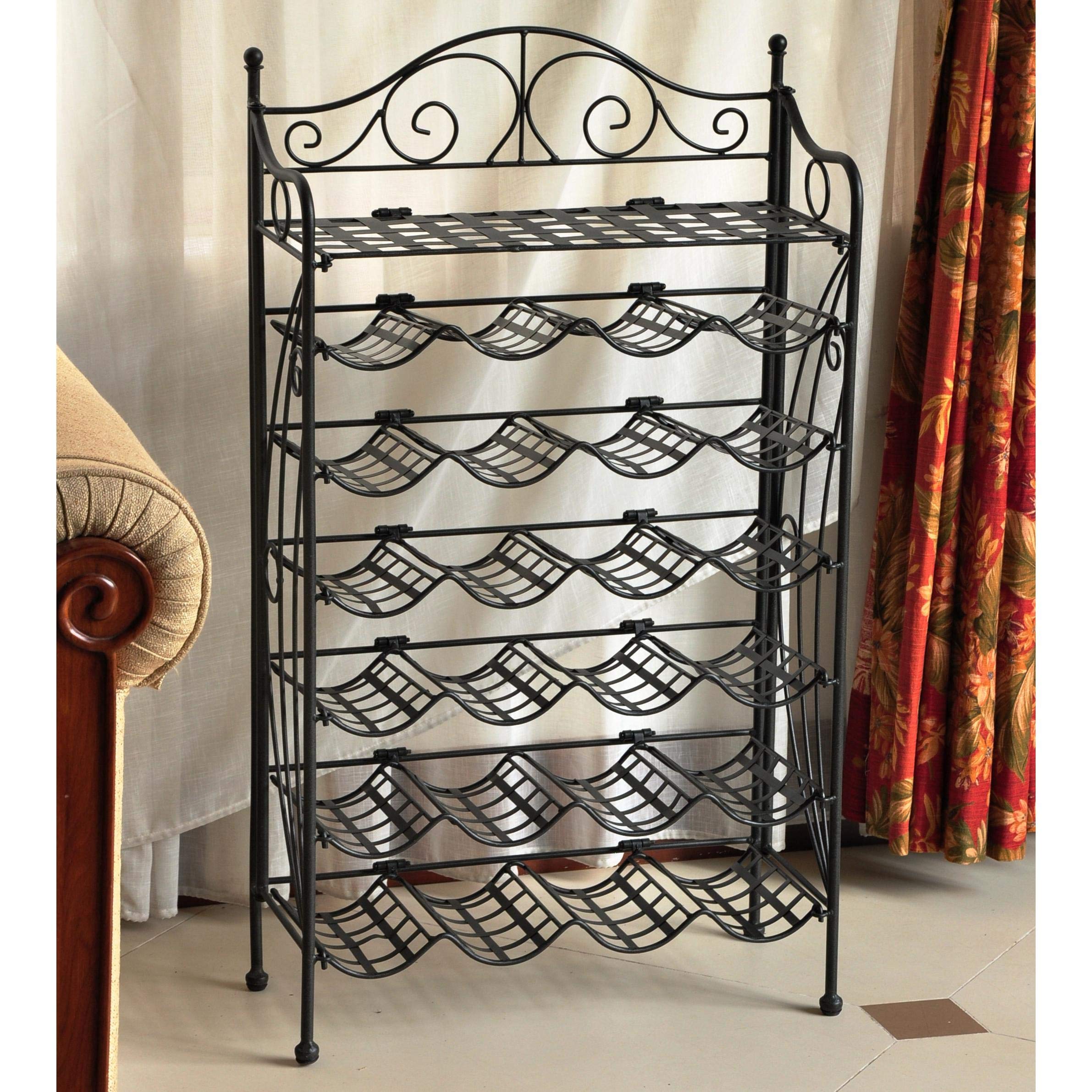 Iron Storage Iron 24-bottle Wine Rack with Shelf - Antique Black