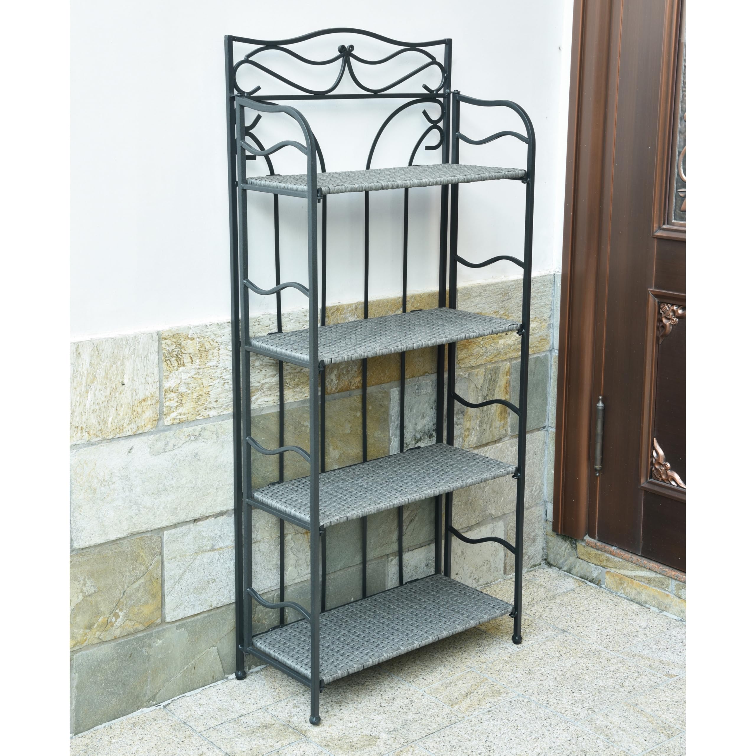 Valencia Resin Wicker/ Steel 4-tier 24-inch Wide Plant Shelf - Grey