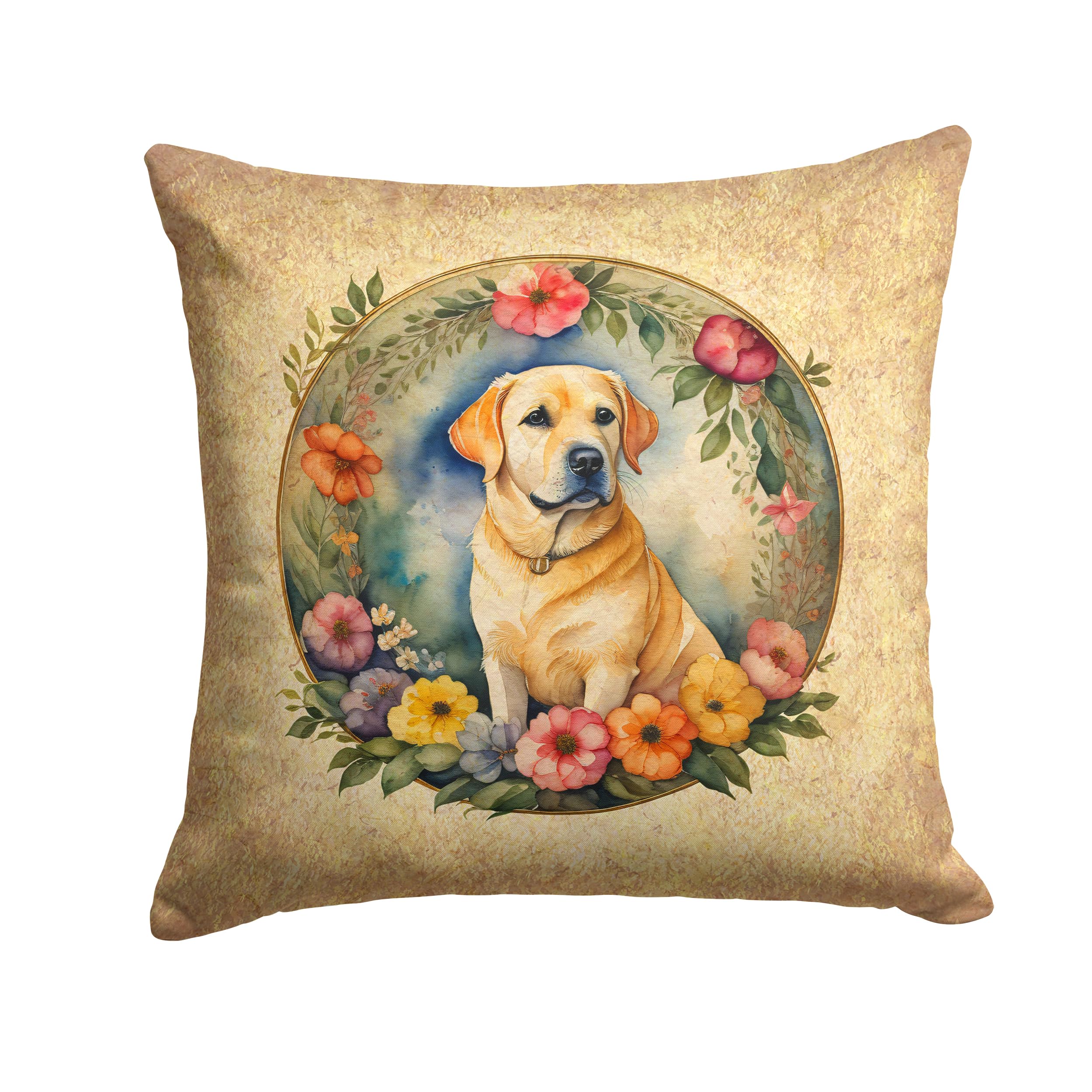Yellow Labrador Retriever and Flowers Throw Pillow