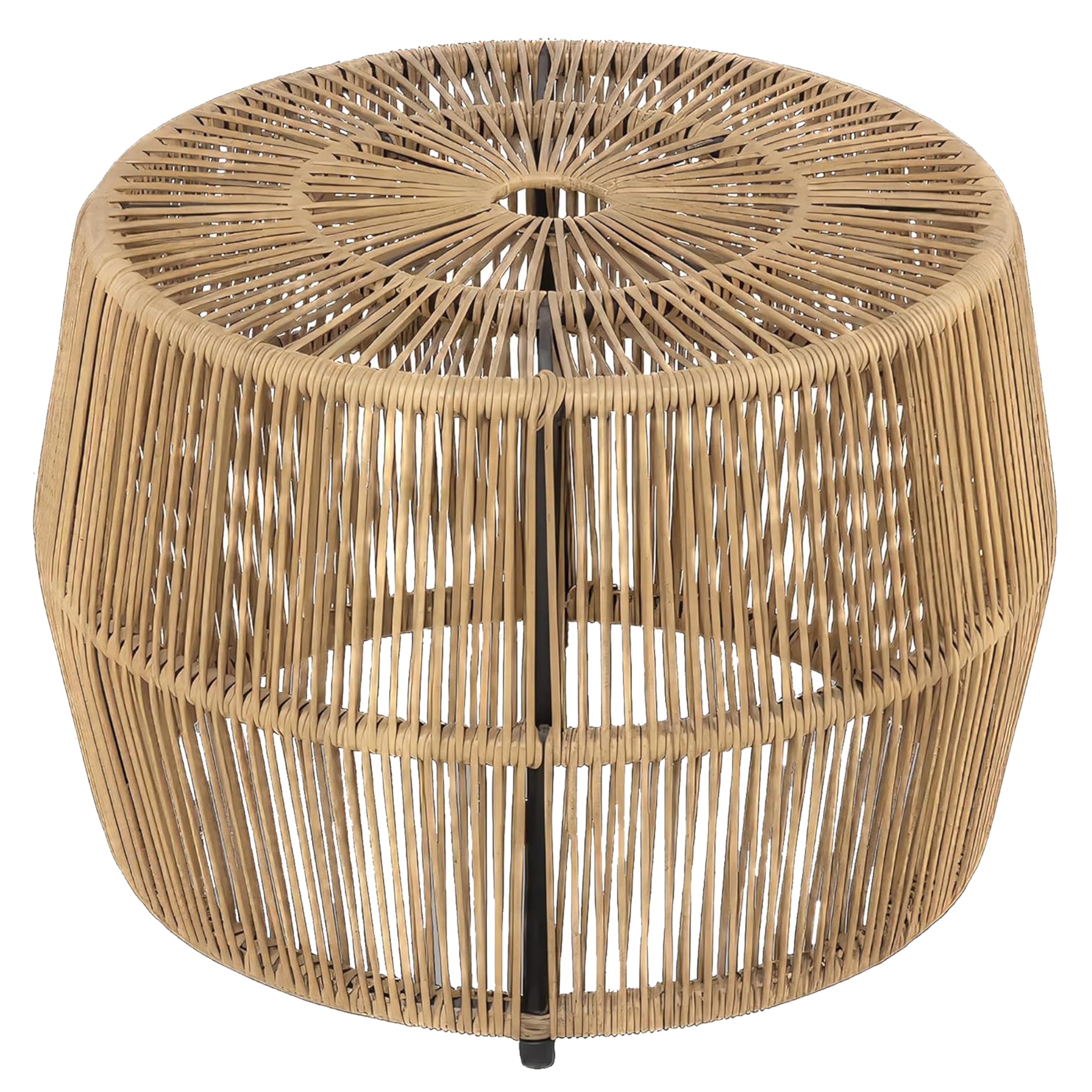 Zyan Outdoor Coffee Table, 22 Inch Natural Brown Rattan Wicker, Steel Frame