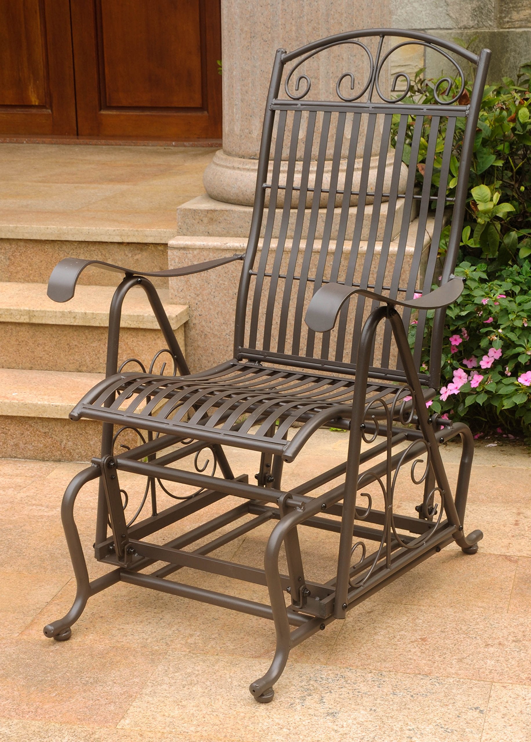 Mandalay Single Black Iron Glider Chair - Rustic Brown