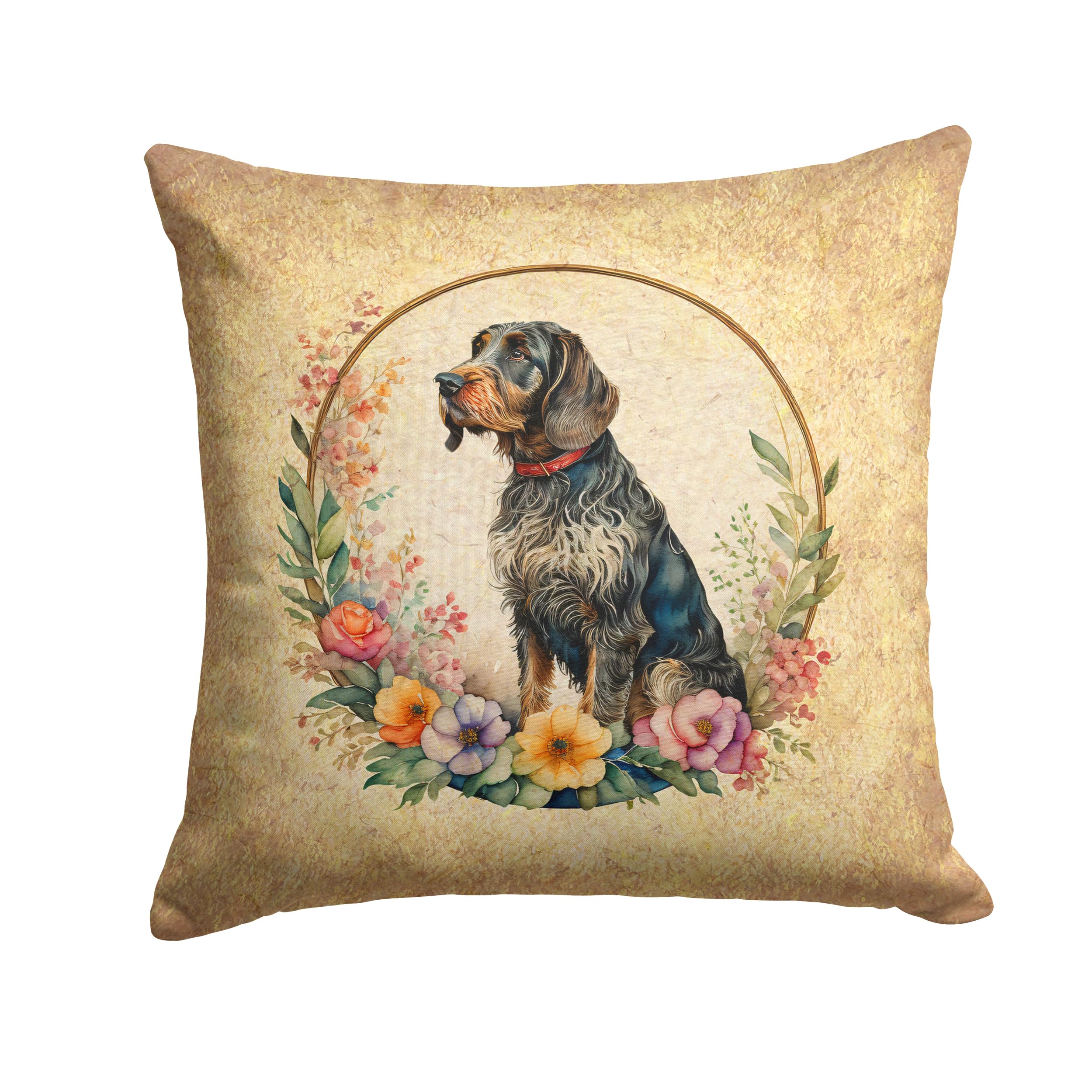 German Wirehaired Pointer And Flowers Throw Pillow