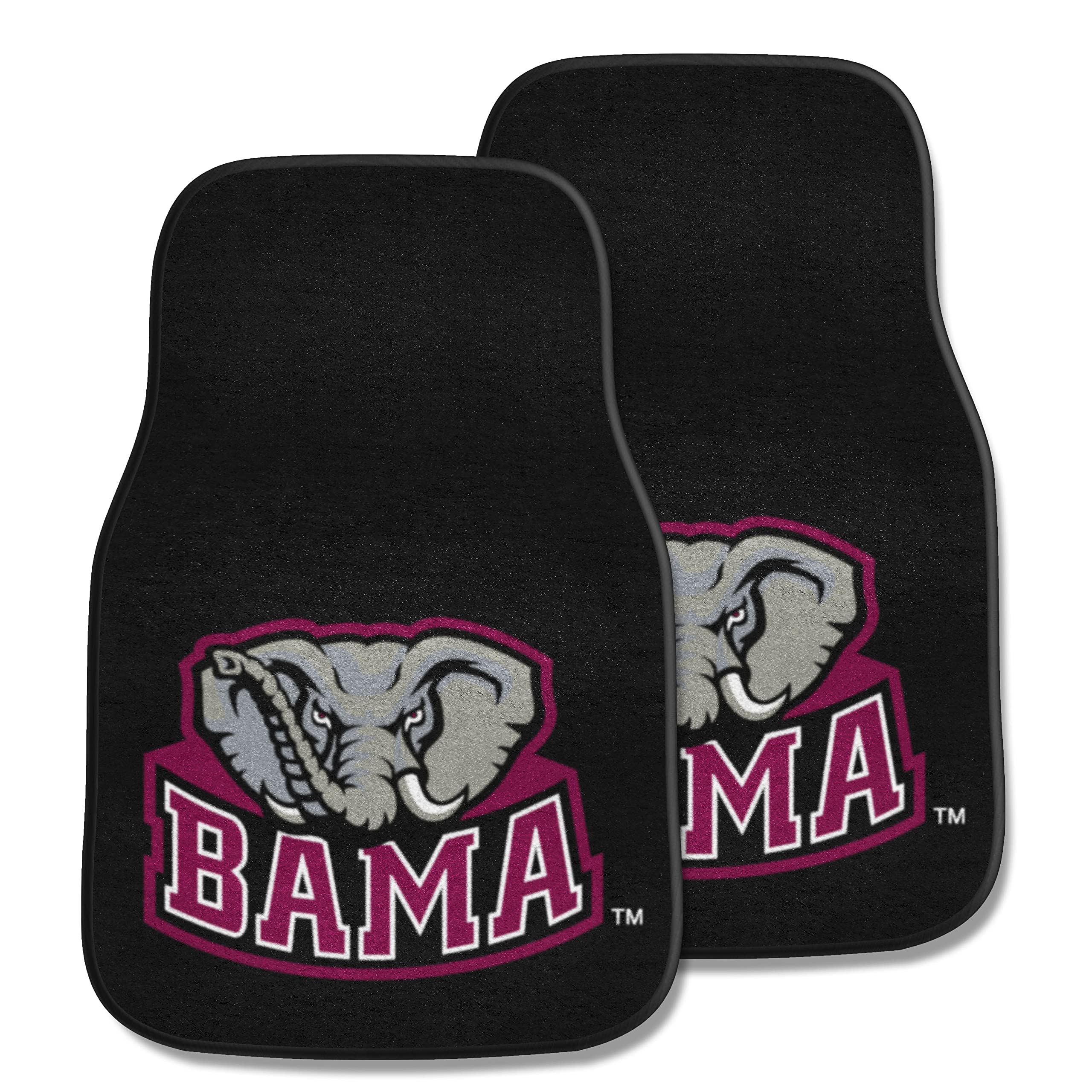 Fanmats 5077 Alabama Crimson Tide Front 2-Piece Team Logo Carpet Car Mat Set, Front Row Automotive Floor Mats, Non-Slip Backing,