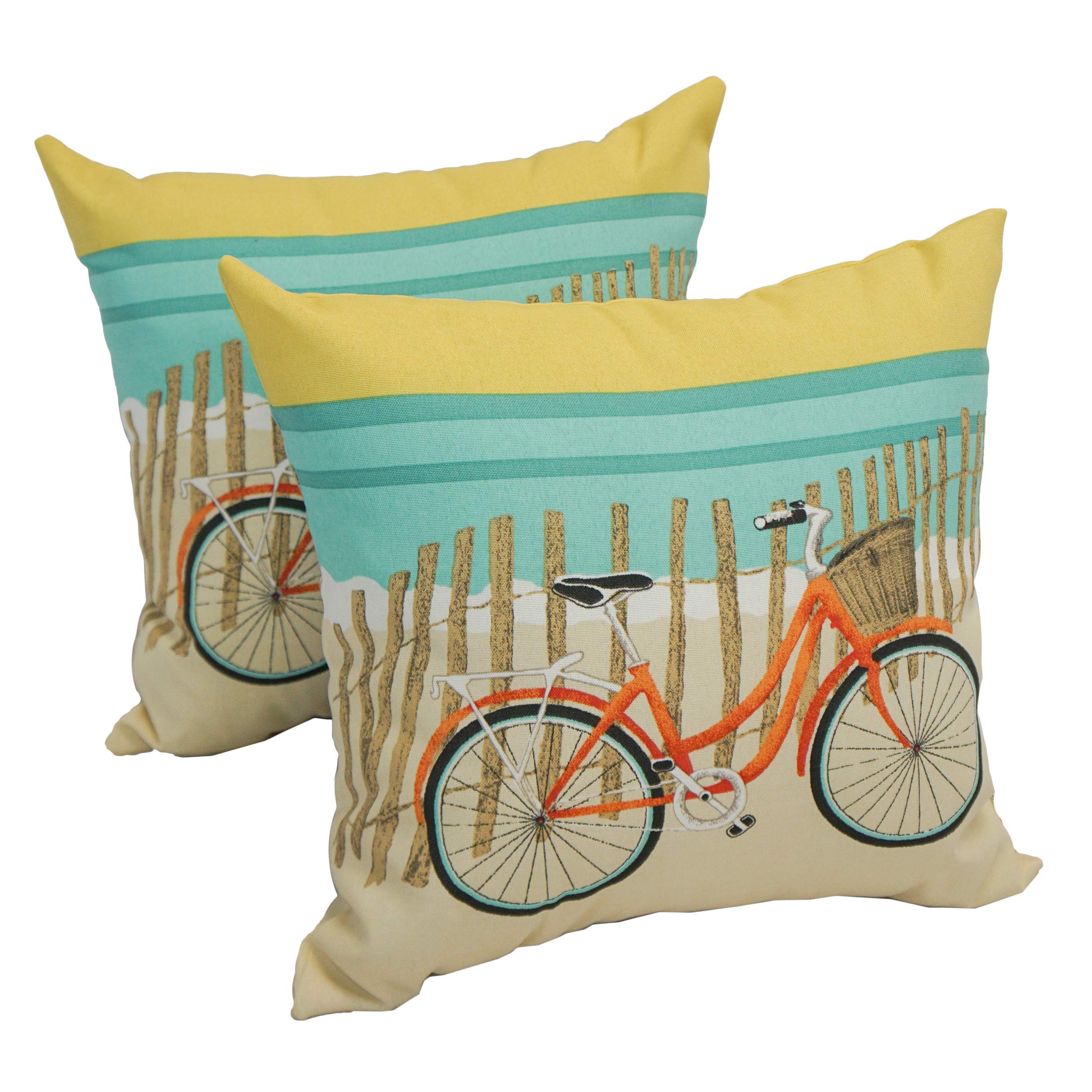 Blazing Needles 17-inch Outdoor Spun Polyester Throw Pillows (Set of 2) - Bicycle Sunrise