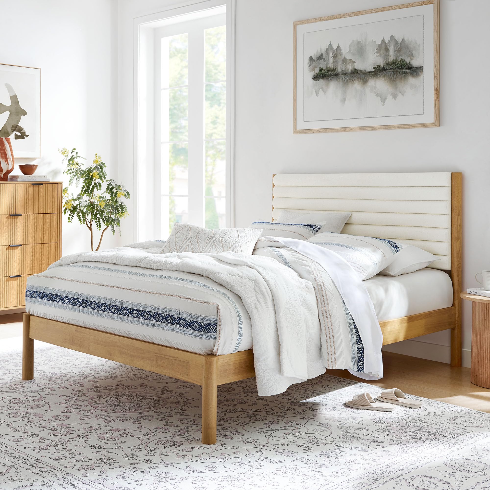 Olea Channel Tufted Boucle Solid Wood King Platform Bed by Modway