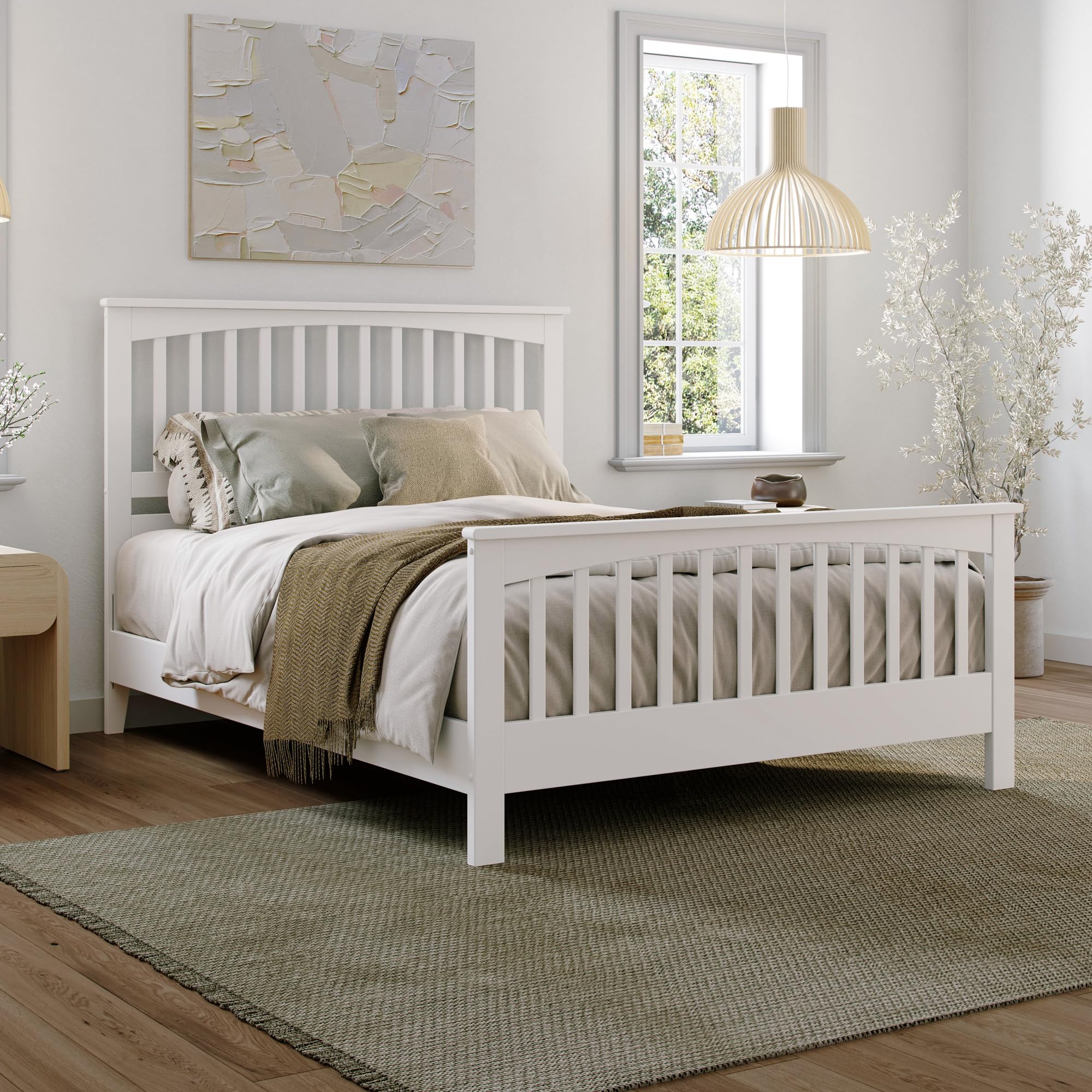 Camilla Queen Low Profile Platform Bed with Matching Footboard in White