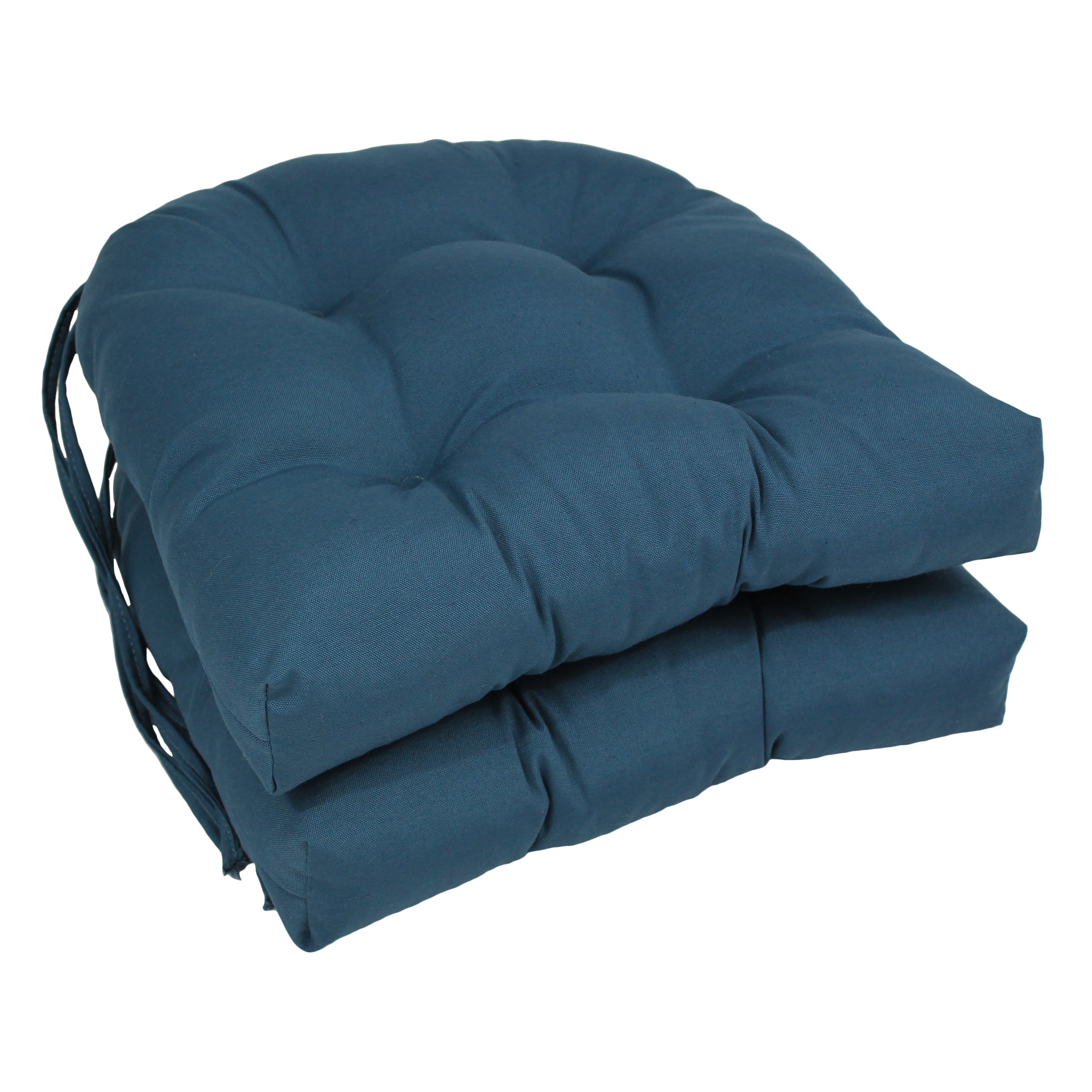 16-inch Solid Twill U-shaped Tufted Chair Cushions (Set of 2) - Indigo