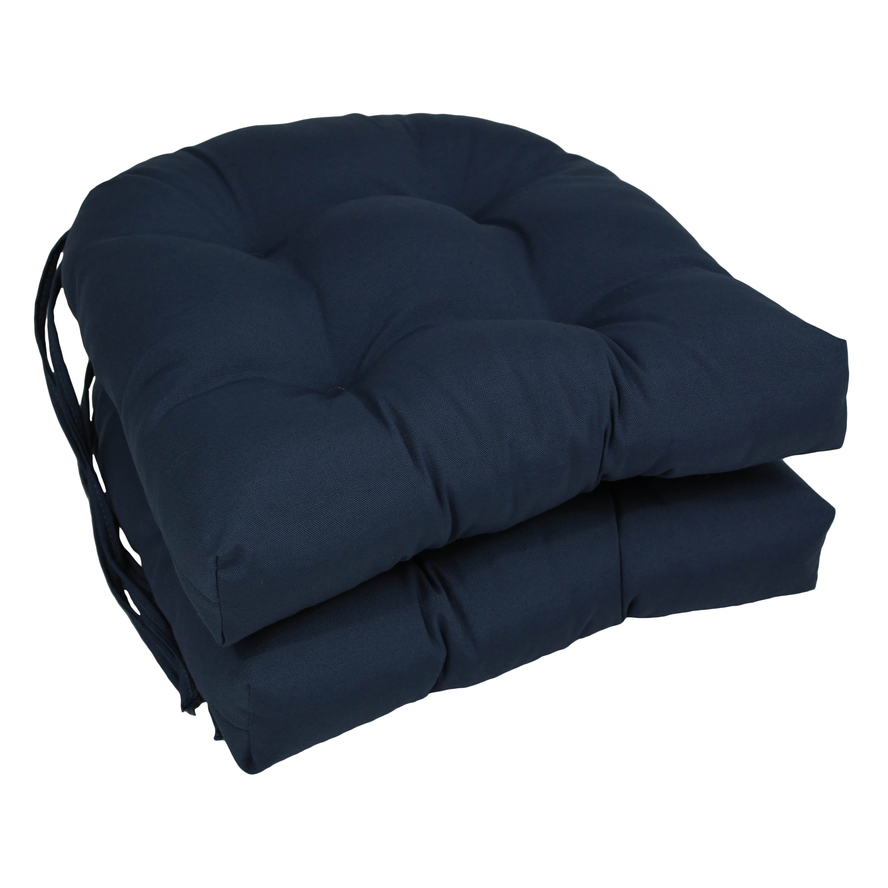 16-inch Solid Twill U-shaped Tufted Chair Cushions (Set of 2) - Navy