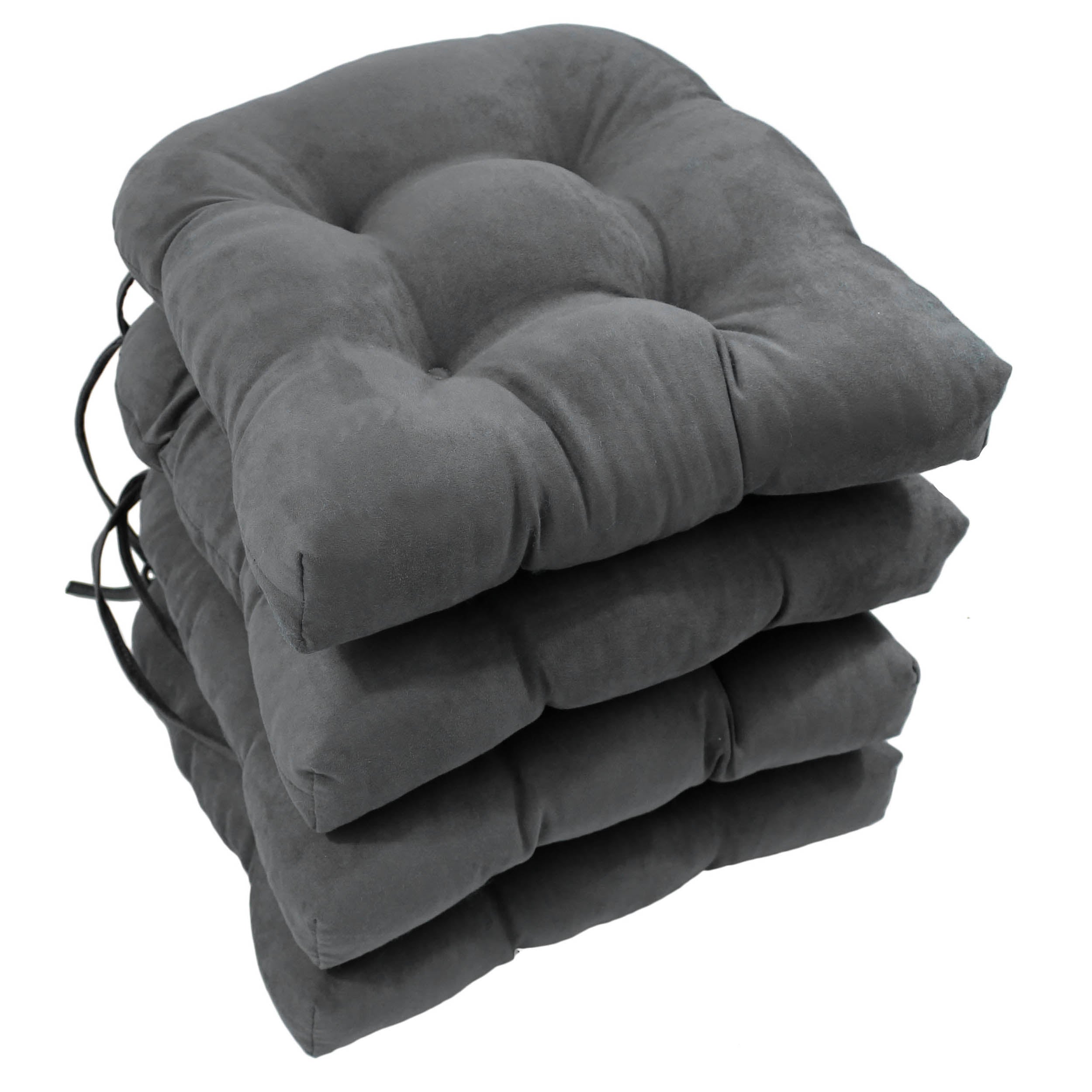 16-inch Solid Micro Suede U-shaped Tufted Chair Cushions (Set of 4) - Steel Grey