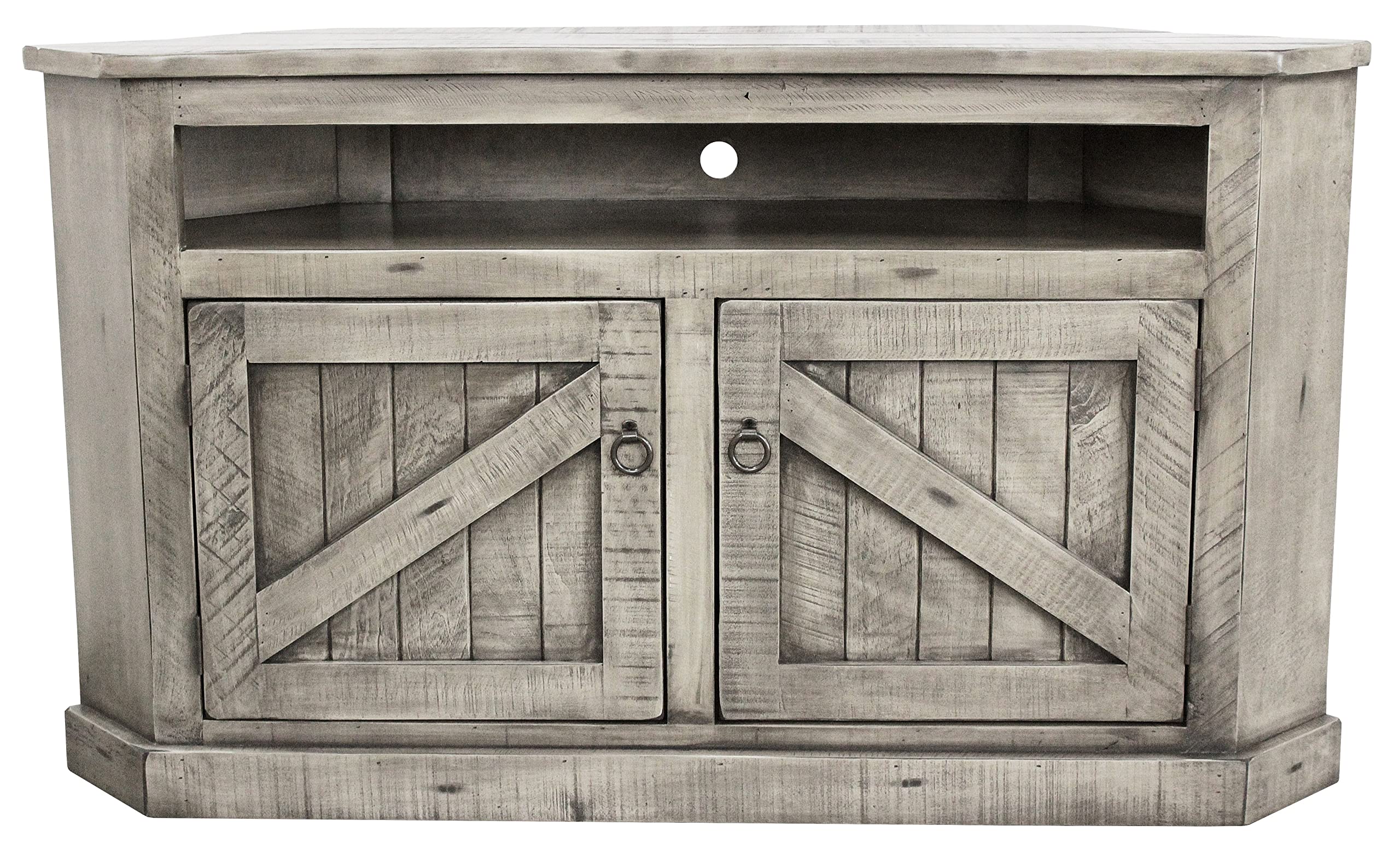 Rustic Curve Corner TV Stand in Rustic Dela Verria