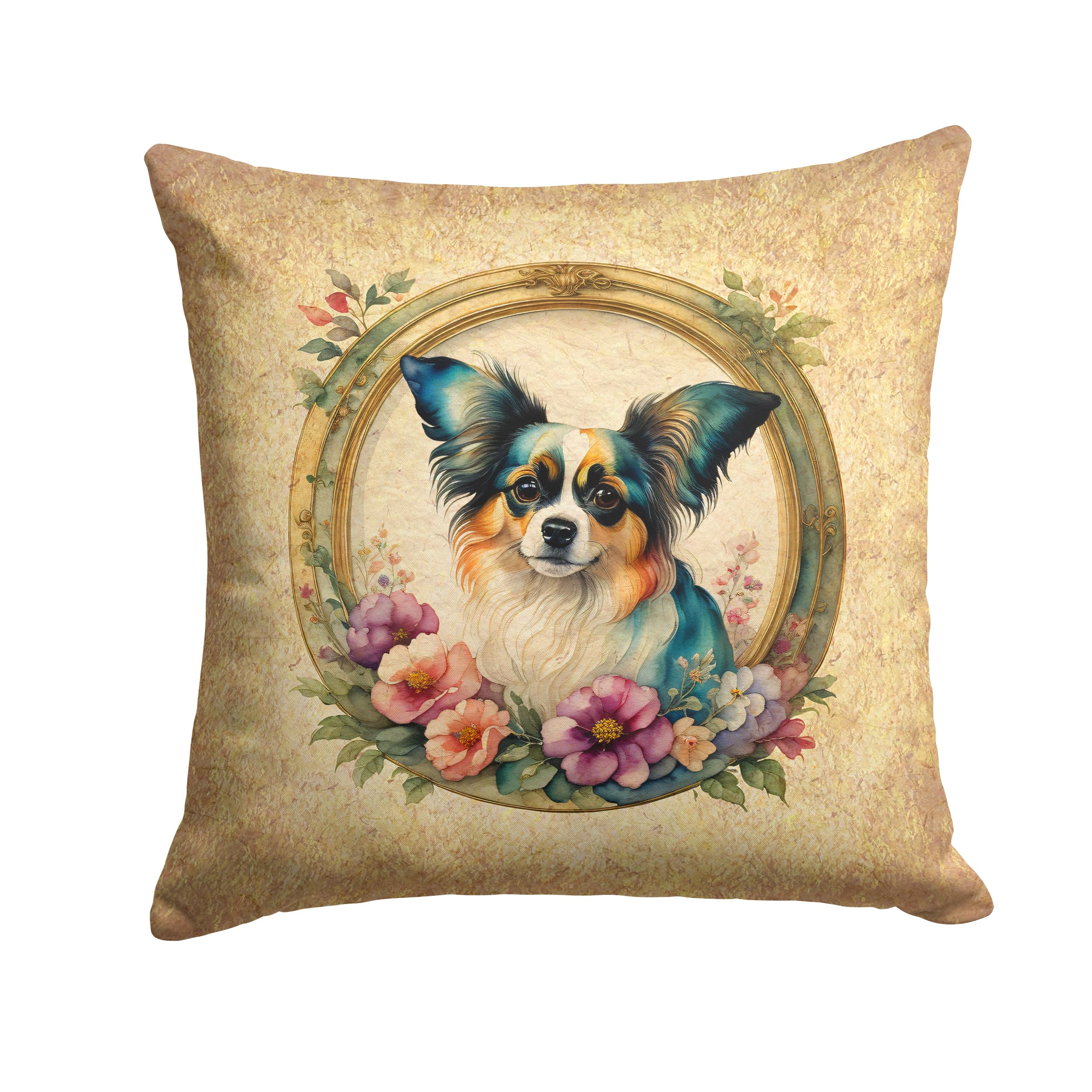 Papillon And Flowers Throw Pillow