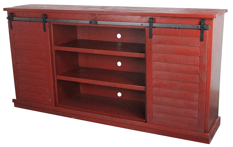 Rustic 82 Tall Provincial Shutter TV Stand in Rustic Red