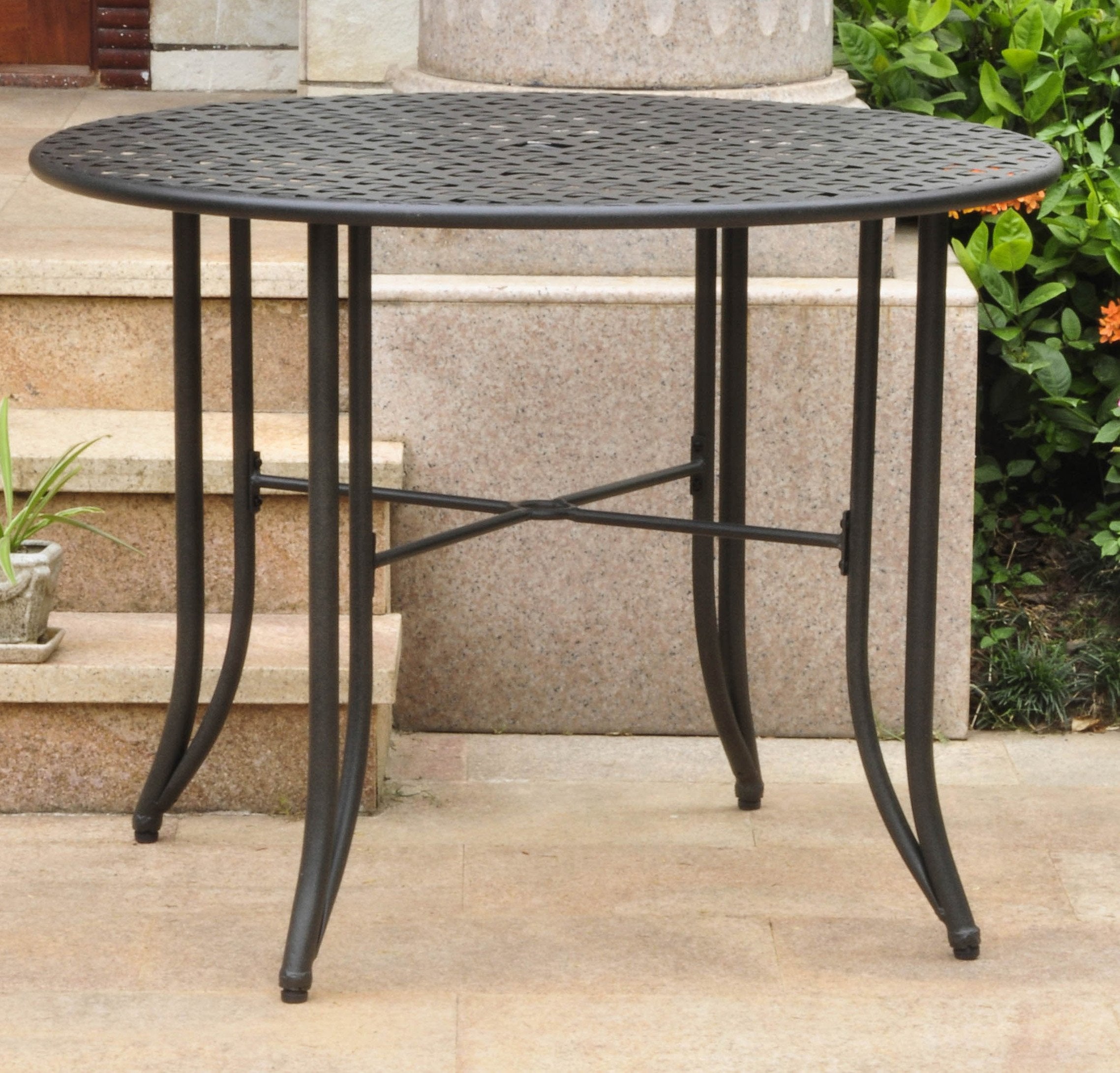 Mandalay Wrought Iron Round Dining Table - Antique Black