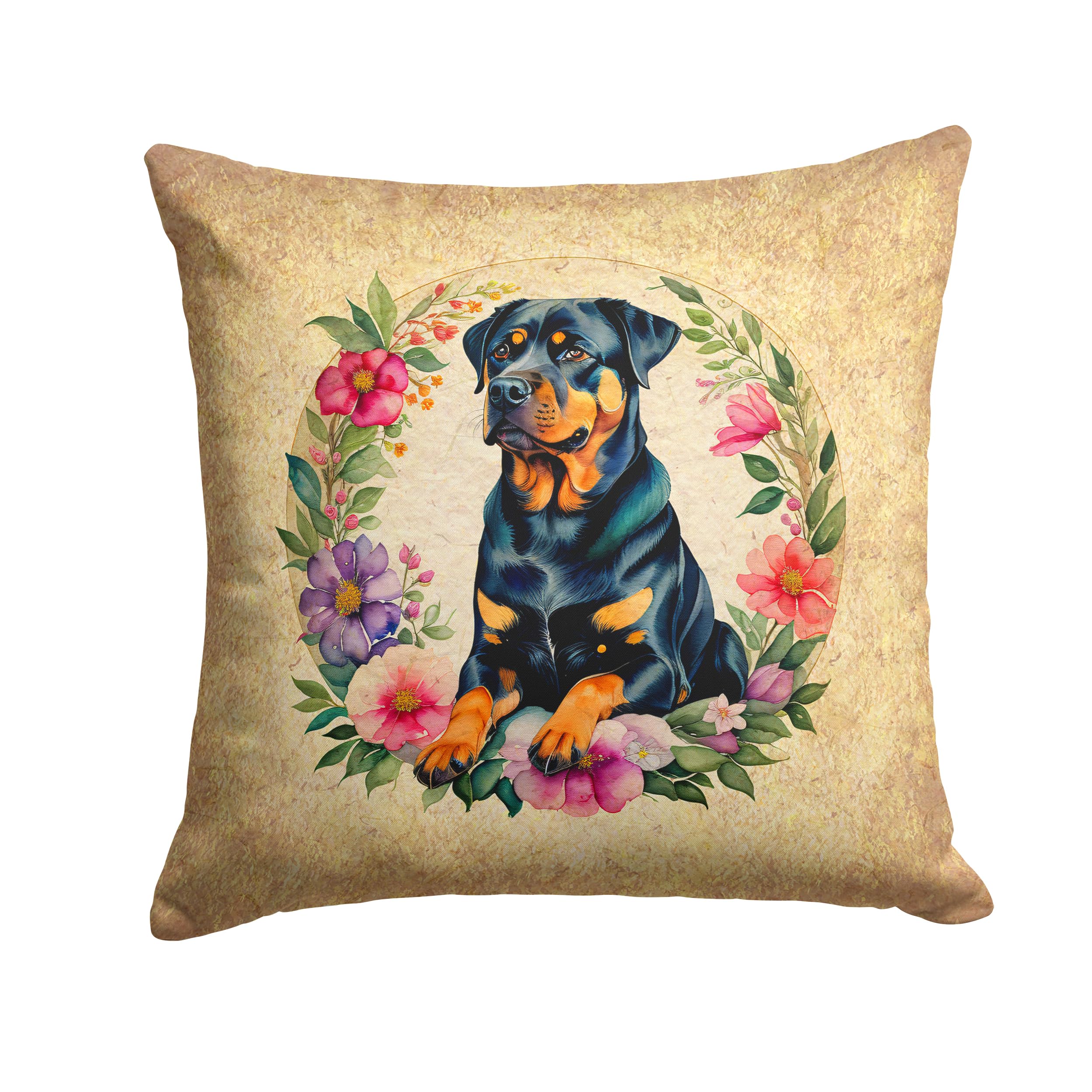 Rottweiler and Flowers Throw Pillow