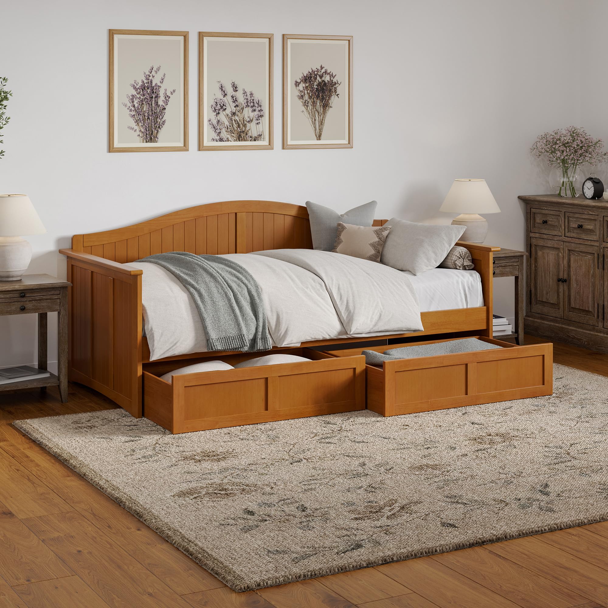 AFI Nantucket Twin Size Daybed with Storage Drawers in Light Toffee
