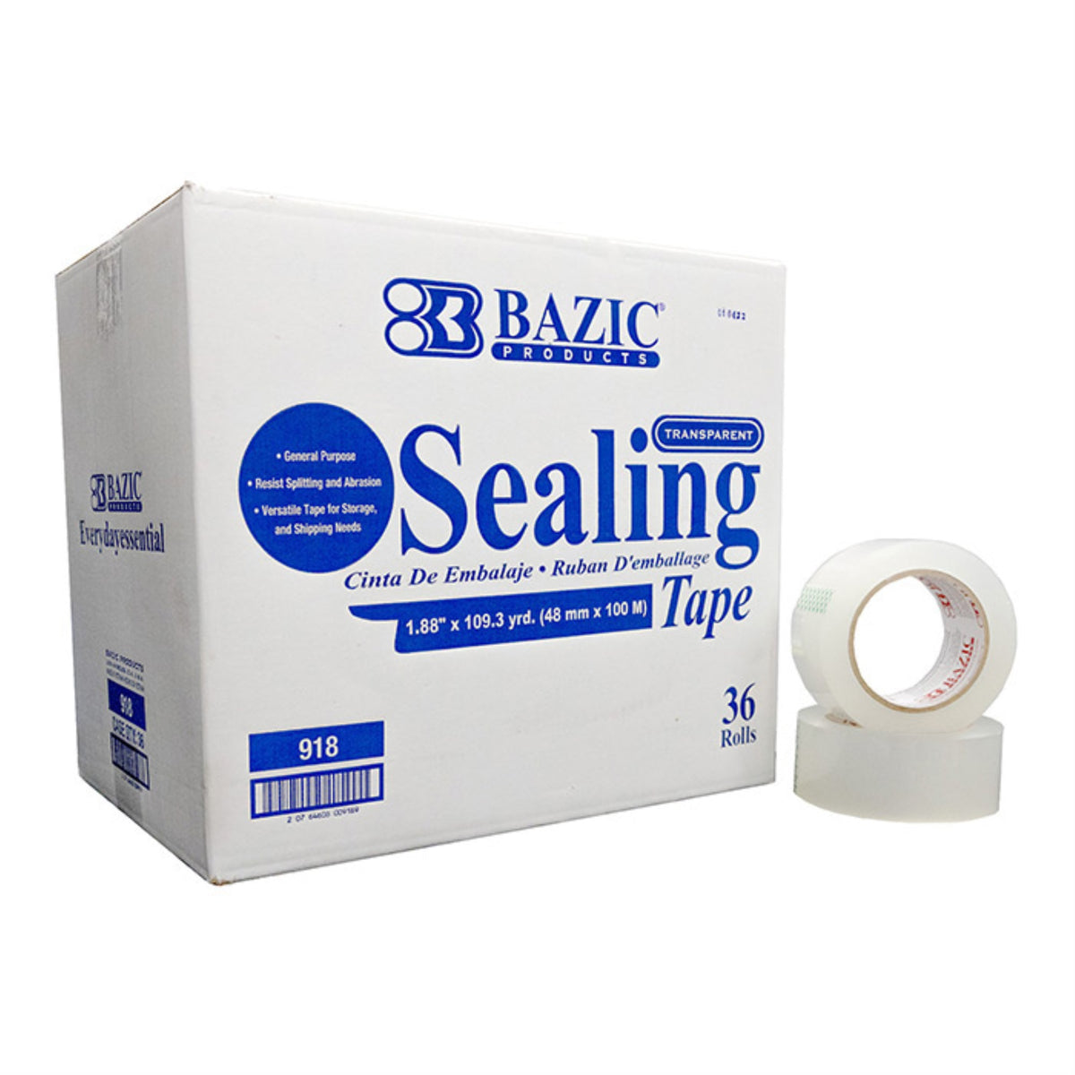 Bazic 1.88' X 109.3 Yards Industrial Clear Packing Tape (36/Box)