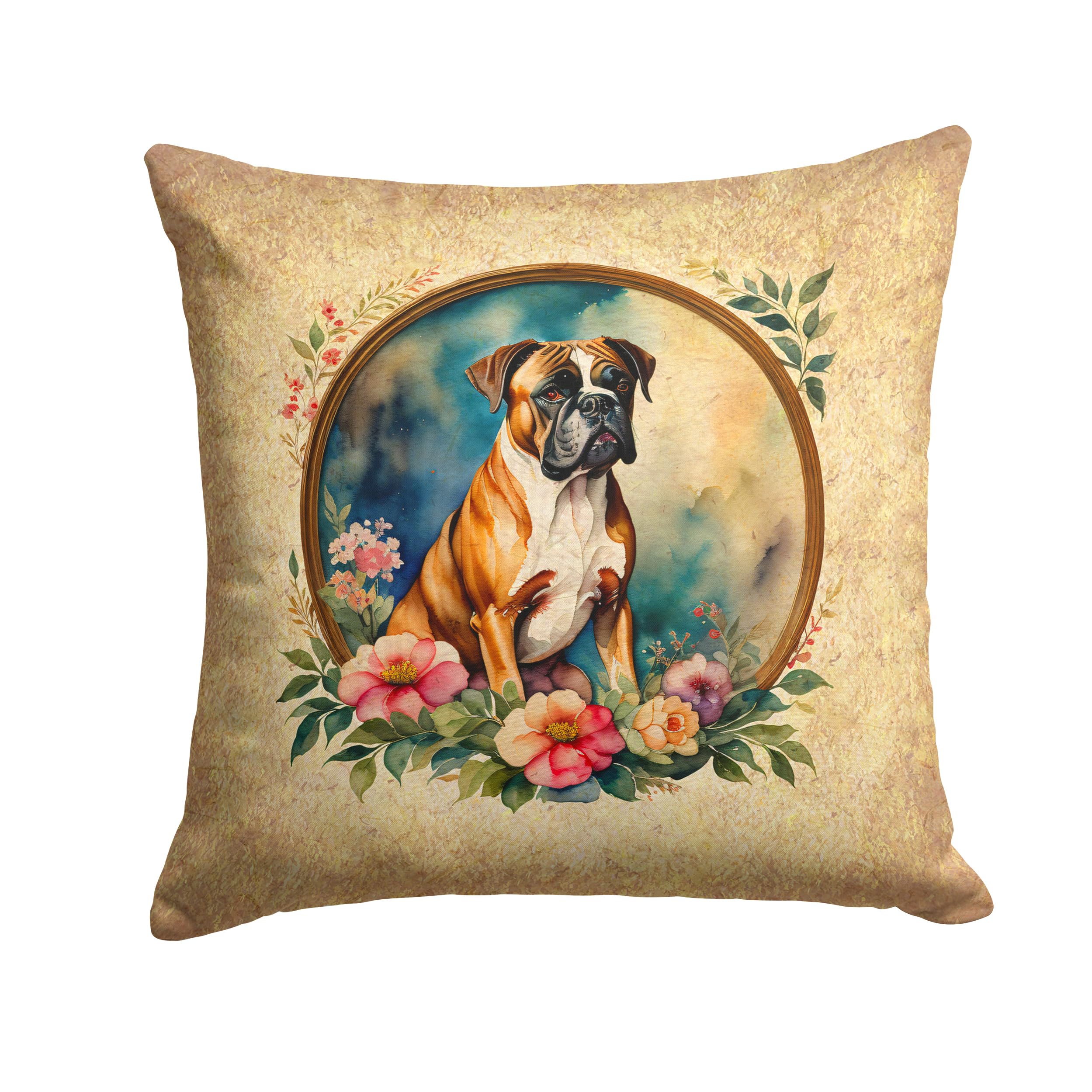 Boxer and Flowers Throw Pillow
