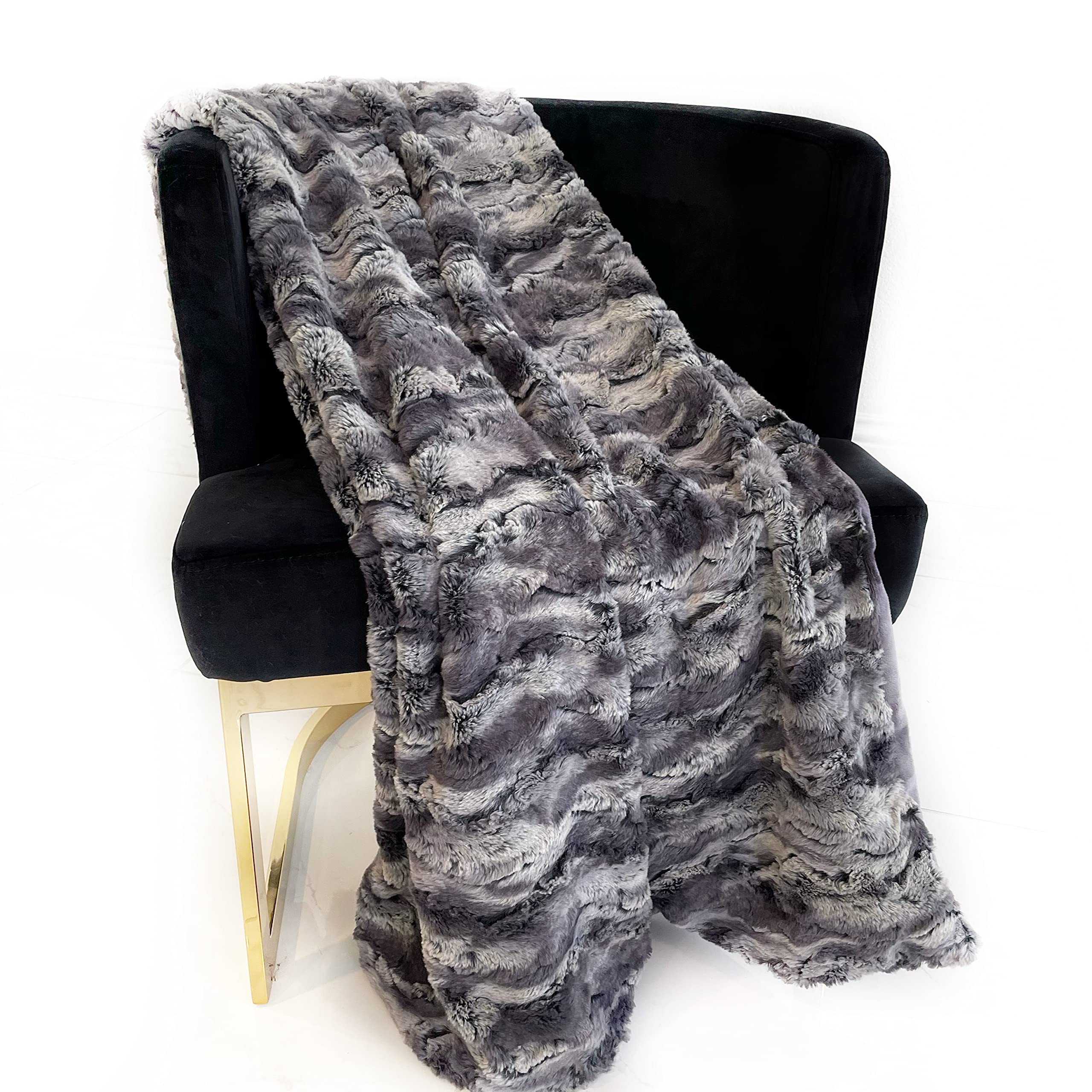 Plutus Metal Wild Rabbit Faux Fur Luxury Throw Blanket 96In X 110In