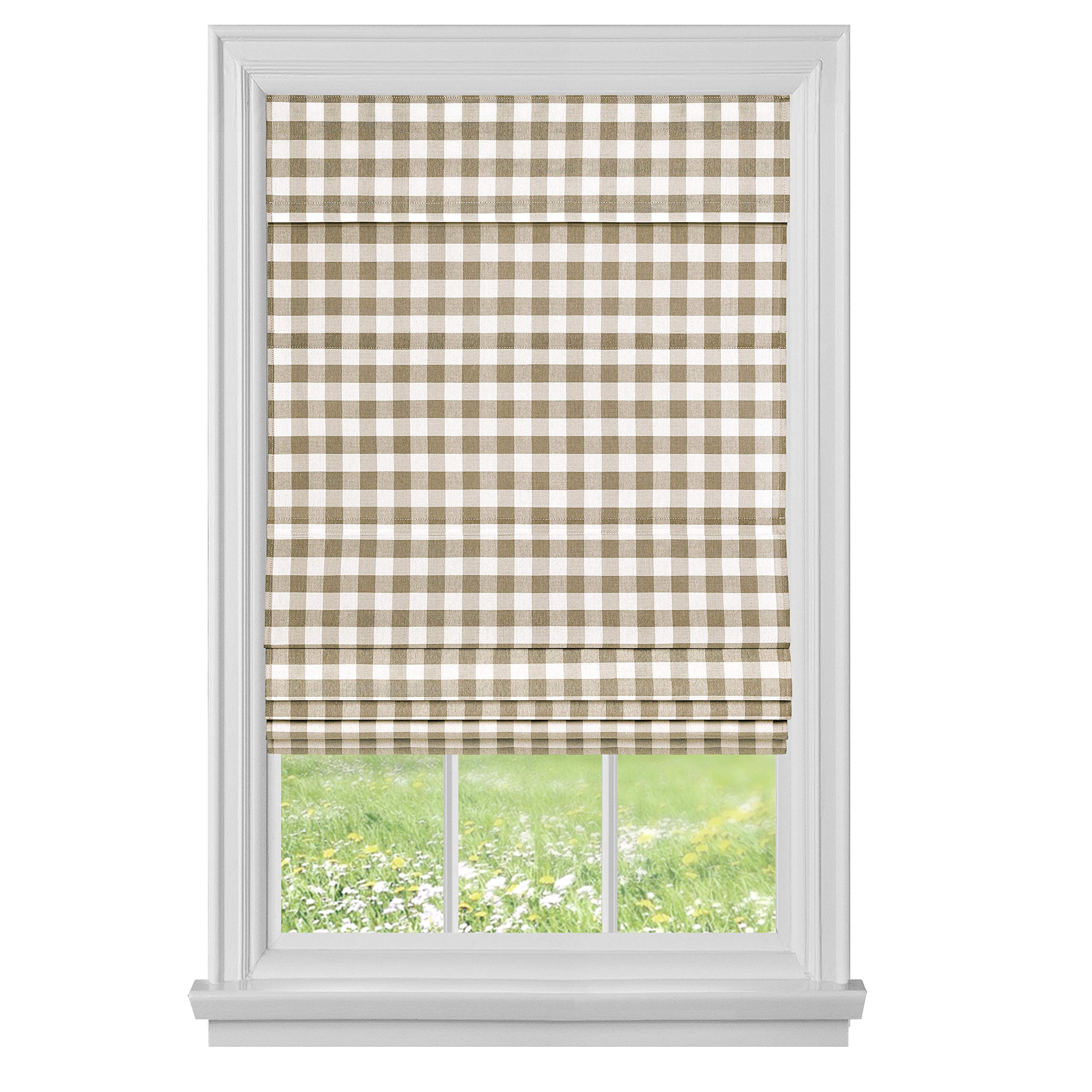 Cordless Buffalo Check Roman Window Shade 36X64 - Taupe
