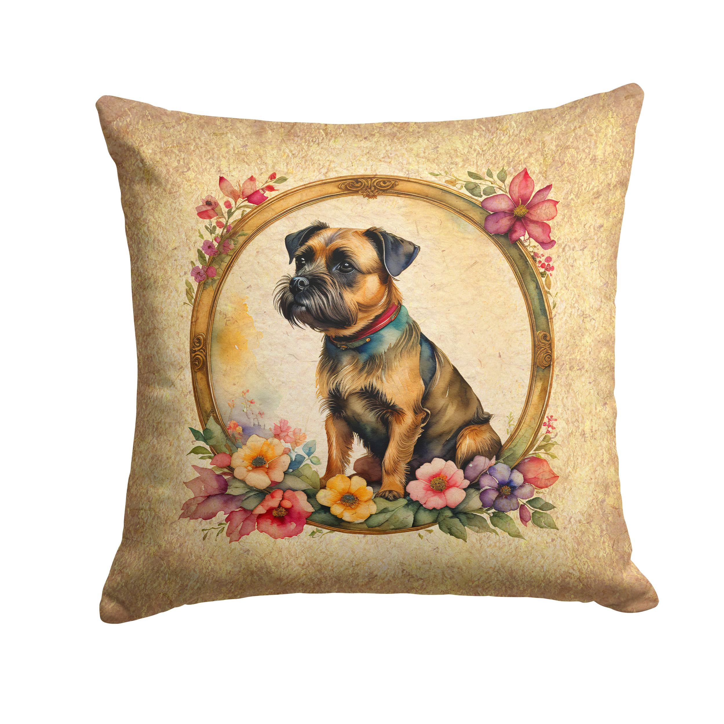 Border Terrier And Flowers Throw Pillow