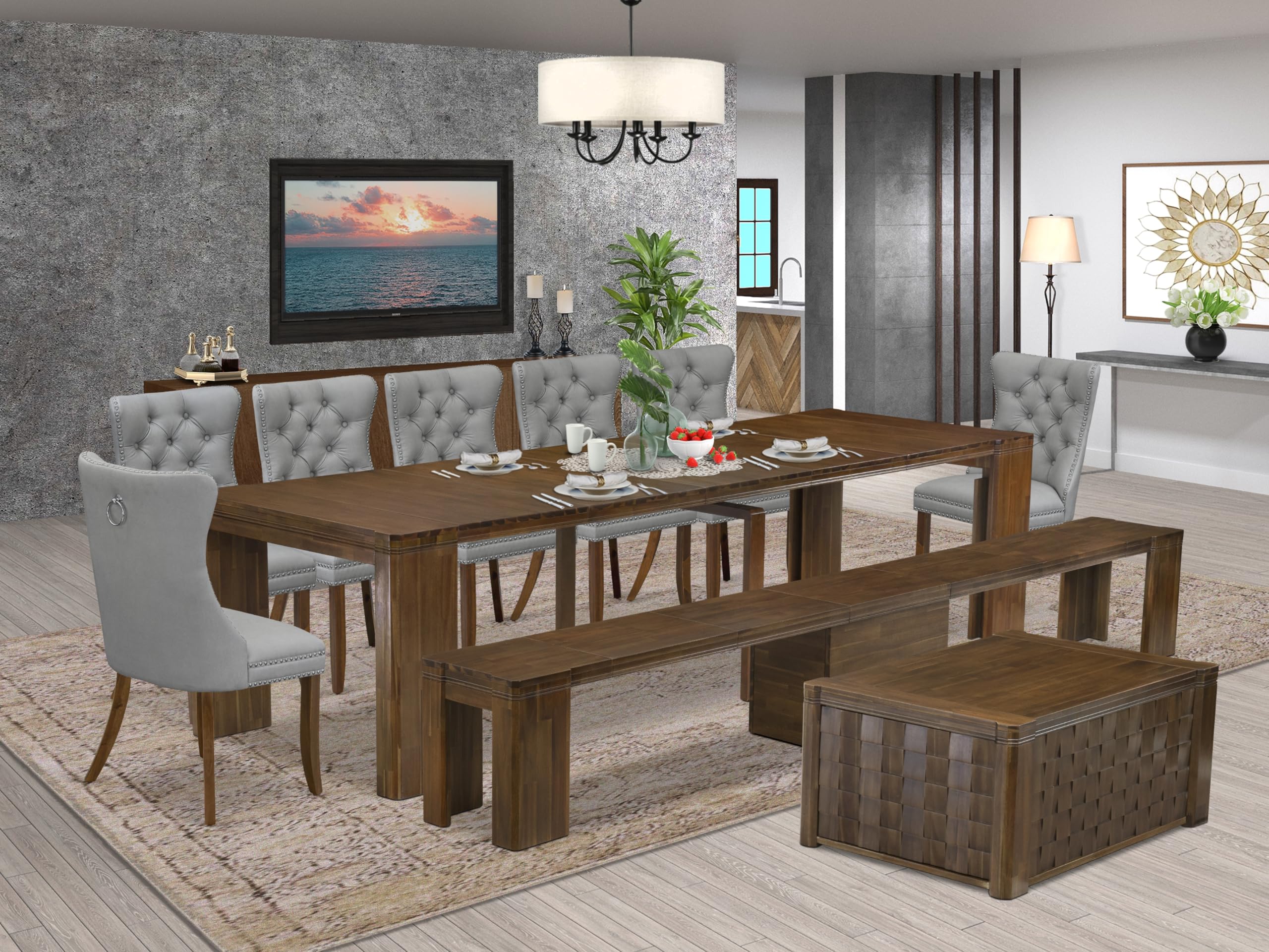 10 Pieces Extendable Dining Set Includes a Rectangle Kitchen Table
