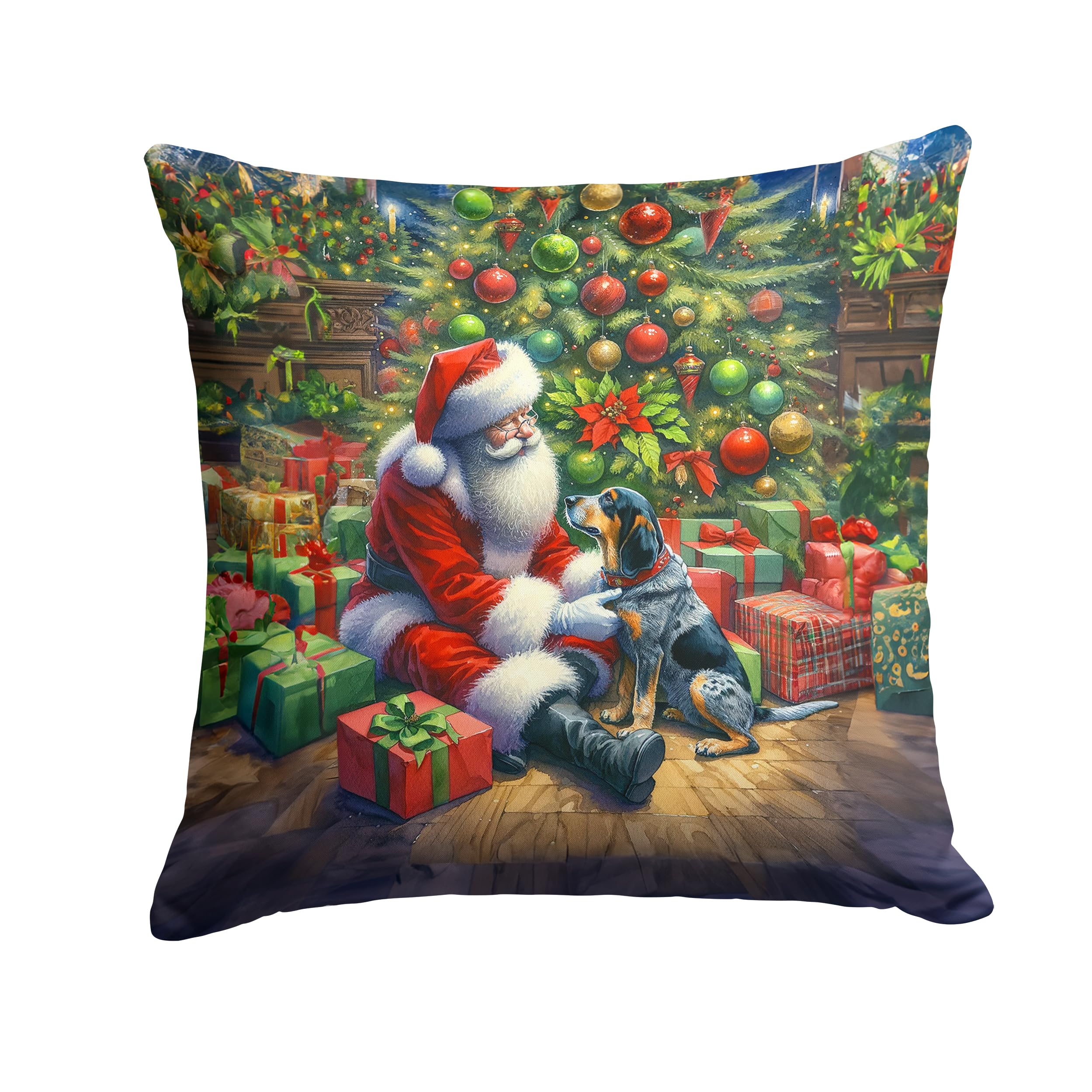 Carolines Treasures Bluetick Hound and Santa Claus Throw Pillow Machine Washable, Indoor Outdoor Decorative Pillow for Couch, Bed or Patio, 18Hx18W