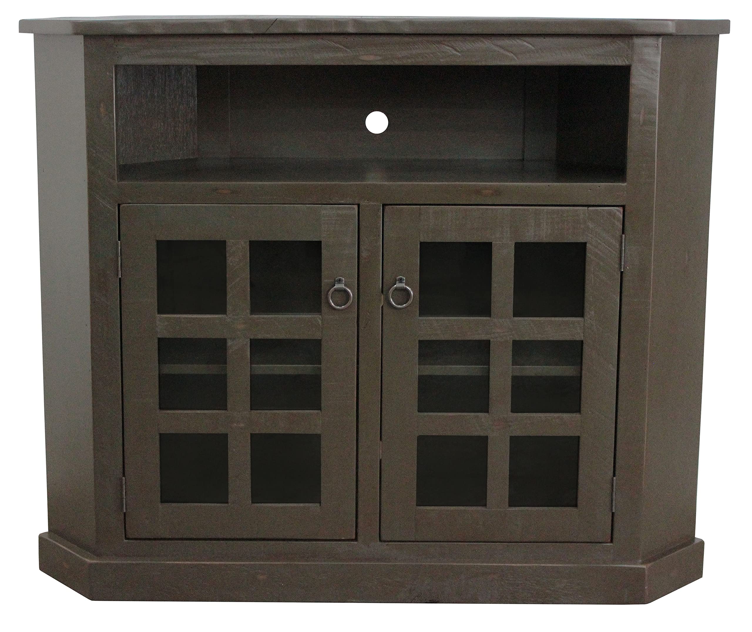 Rustic Tall Curve Corner TV Stand in Rustic Grey