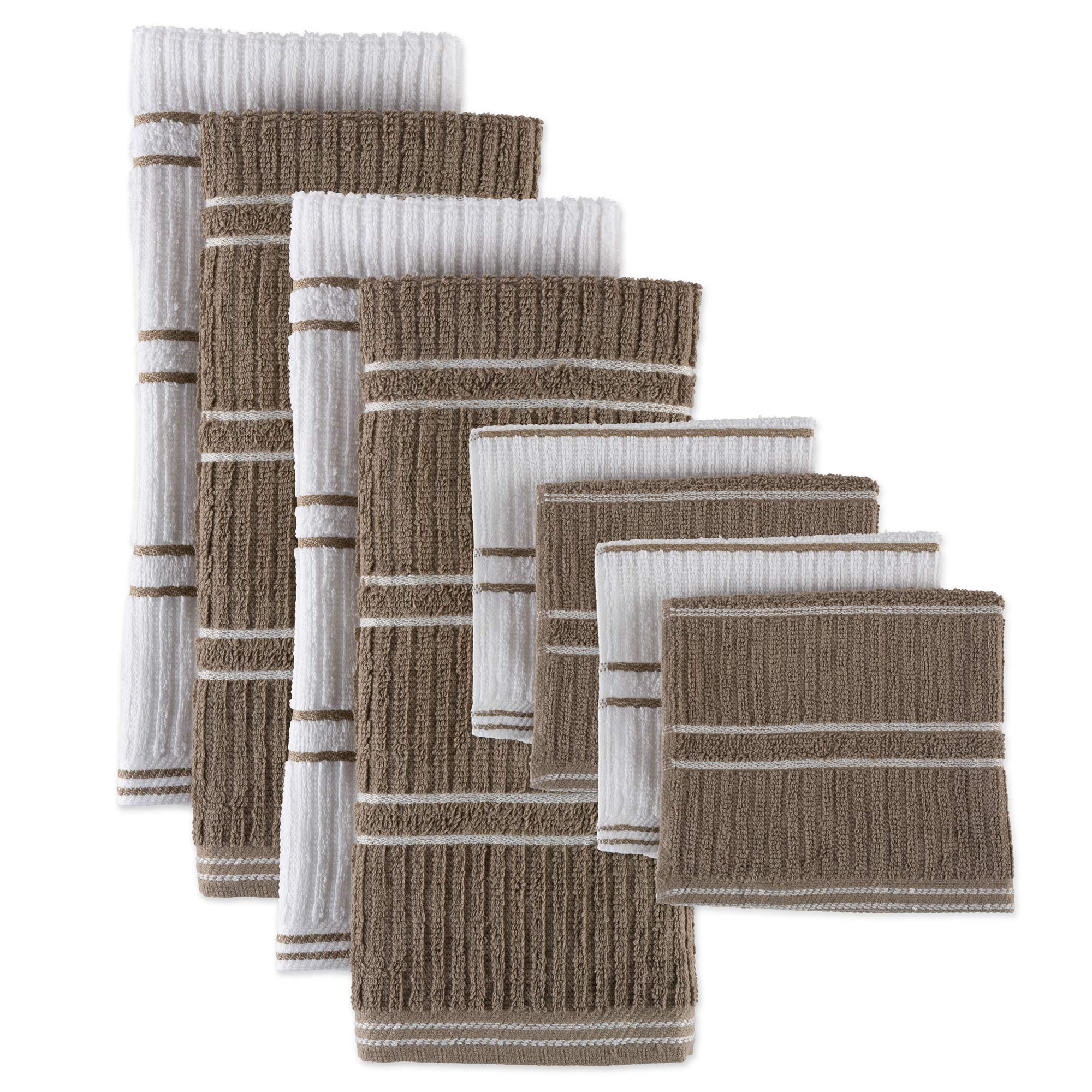 Dii Basic Ribbed Terry Kitchen Basics Collection, Mocha, Kitchen Set, 8 Piece