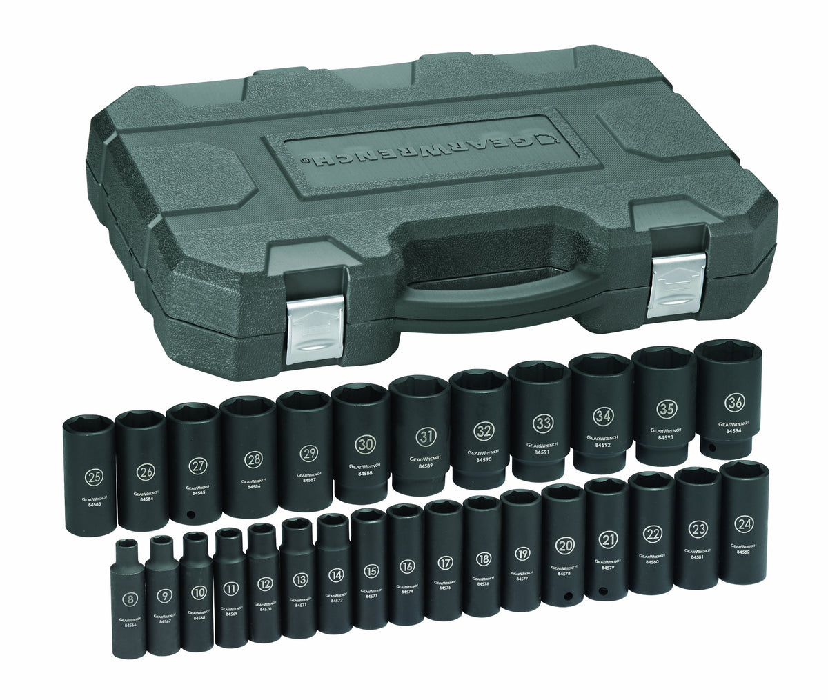 Gearwrench 84935 1/2-Inch Drive Impact Socket Set Deep Metric, 29-Piece