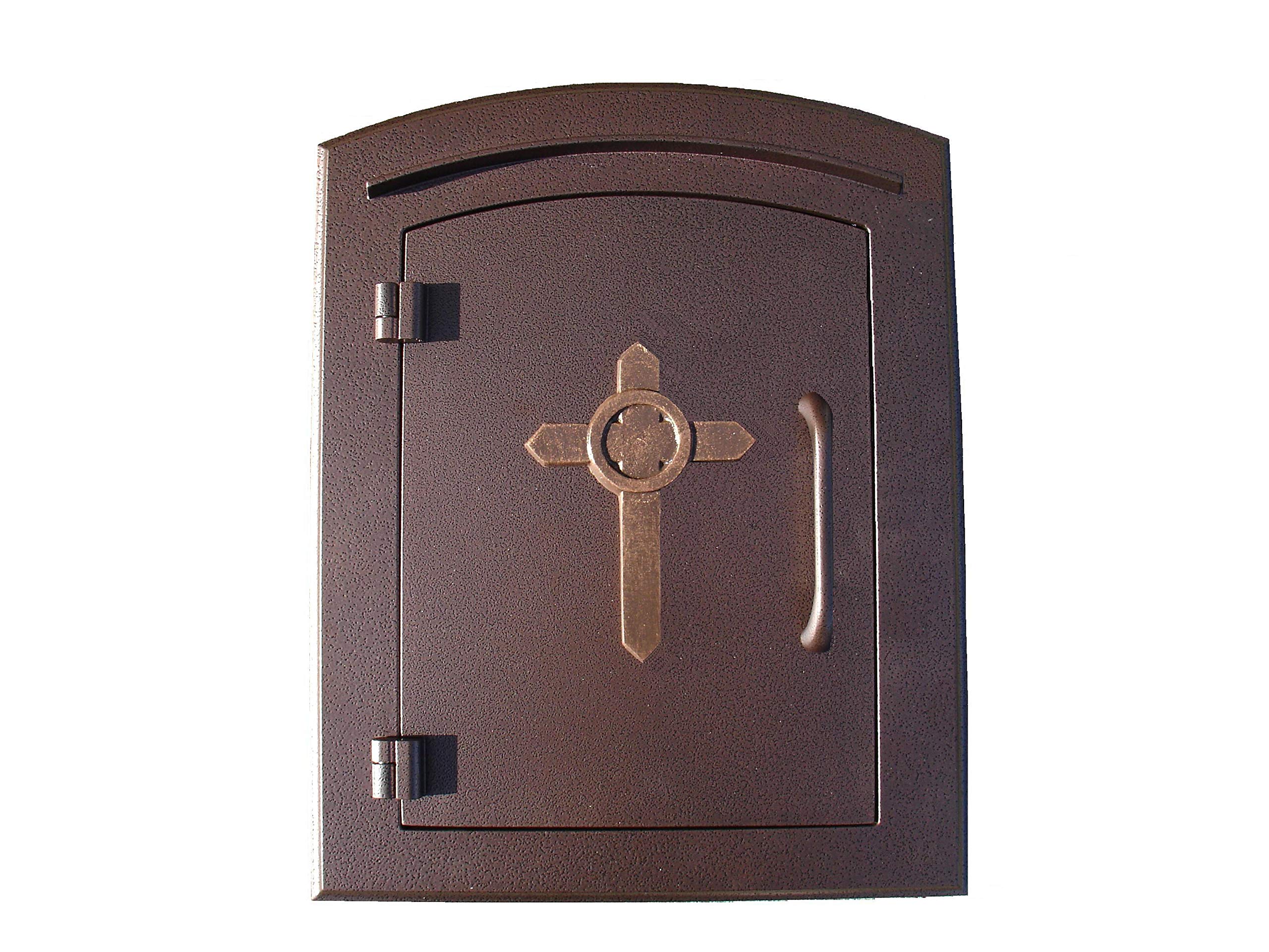 Manchester NON-LOCKING Column Mount Mailbox with Decorative Cross Logo in Antique Copper