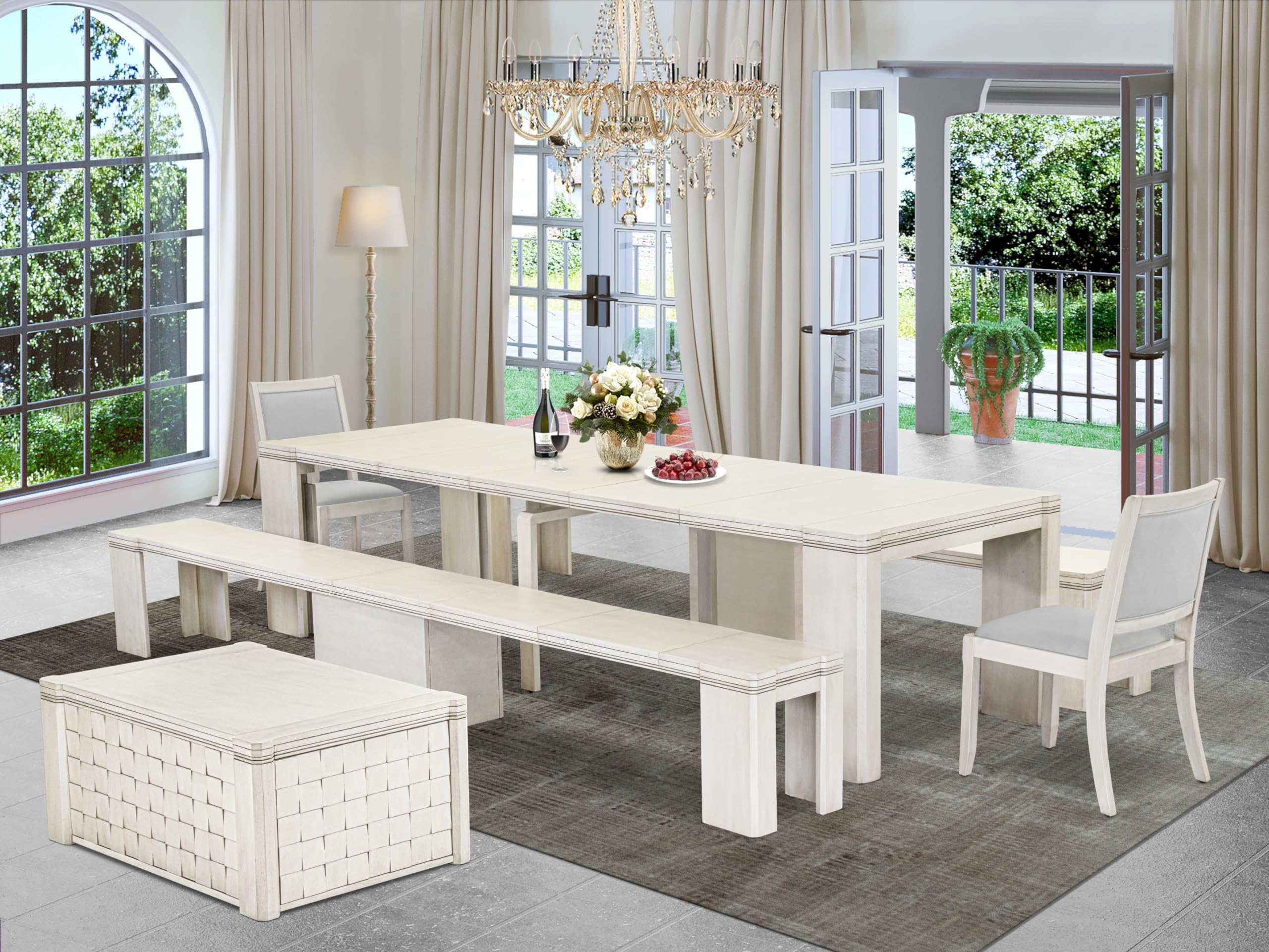 13 Pieces Extendable Dining Set, Antique White