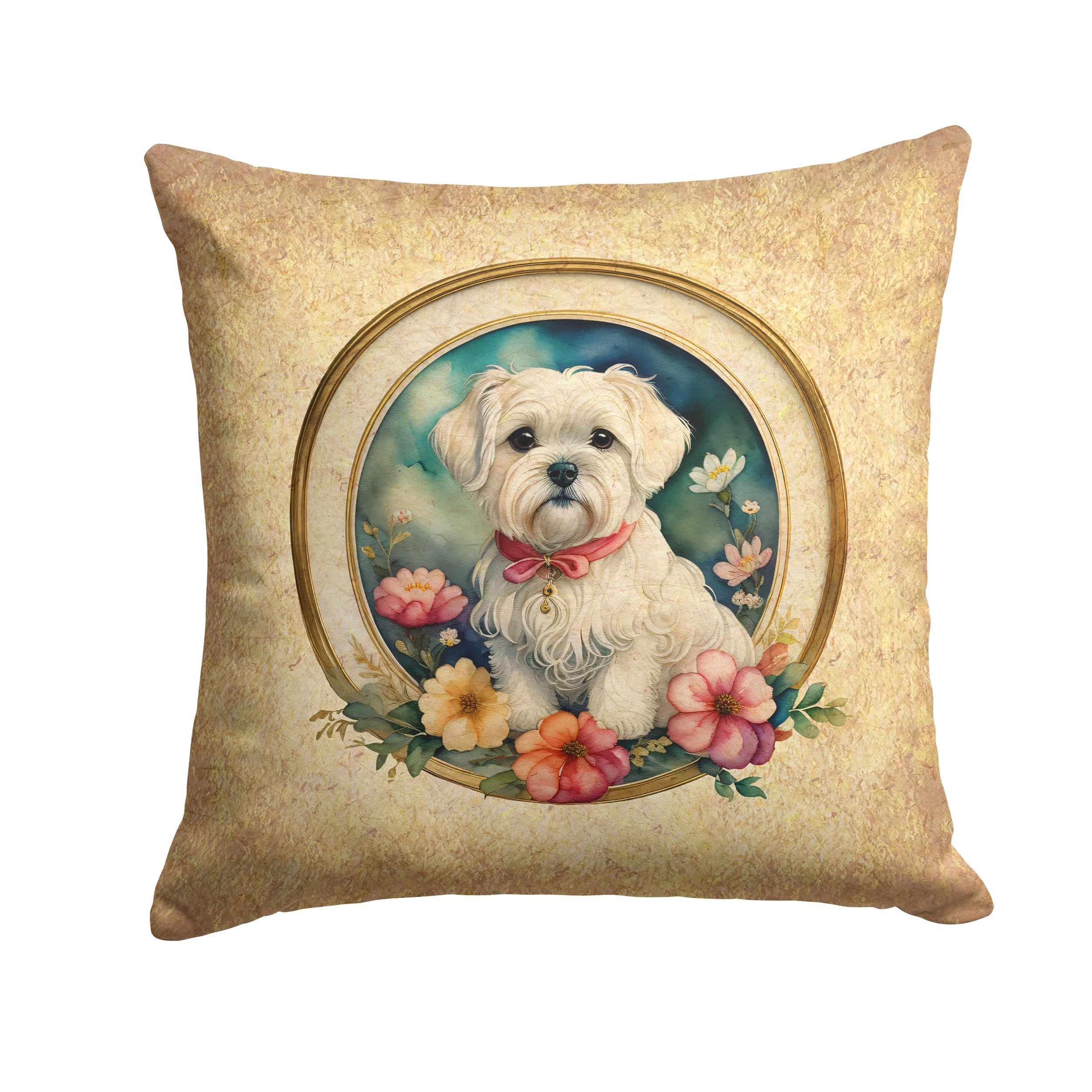 Maltese And Flowers Throw Pillow
