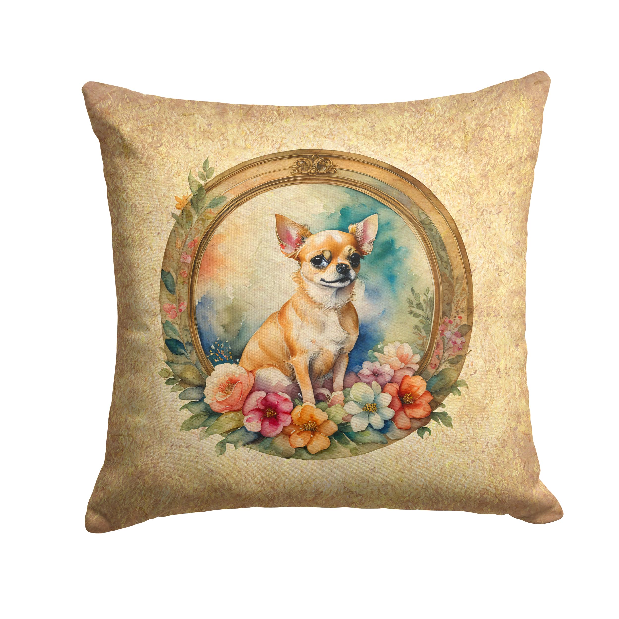 Chihuahua and Flowers Throw Pillow