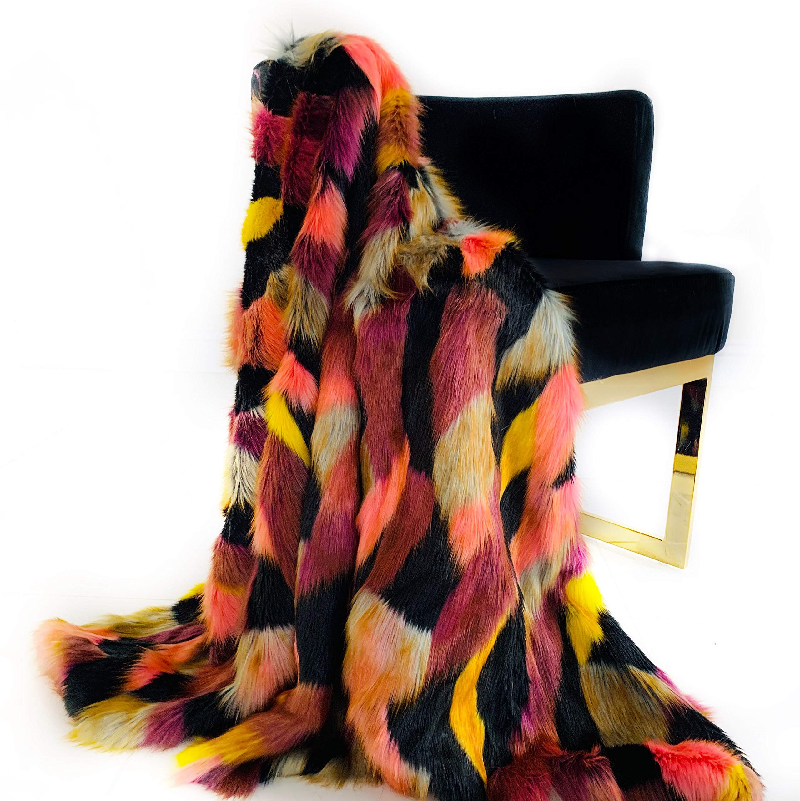 Plutus Burgundy, Black  Exotic Parrot Faux Fur Luxury Throw Blanket Blanket 108L x 90W Full - Queen- Burgundy, Black