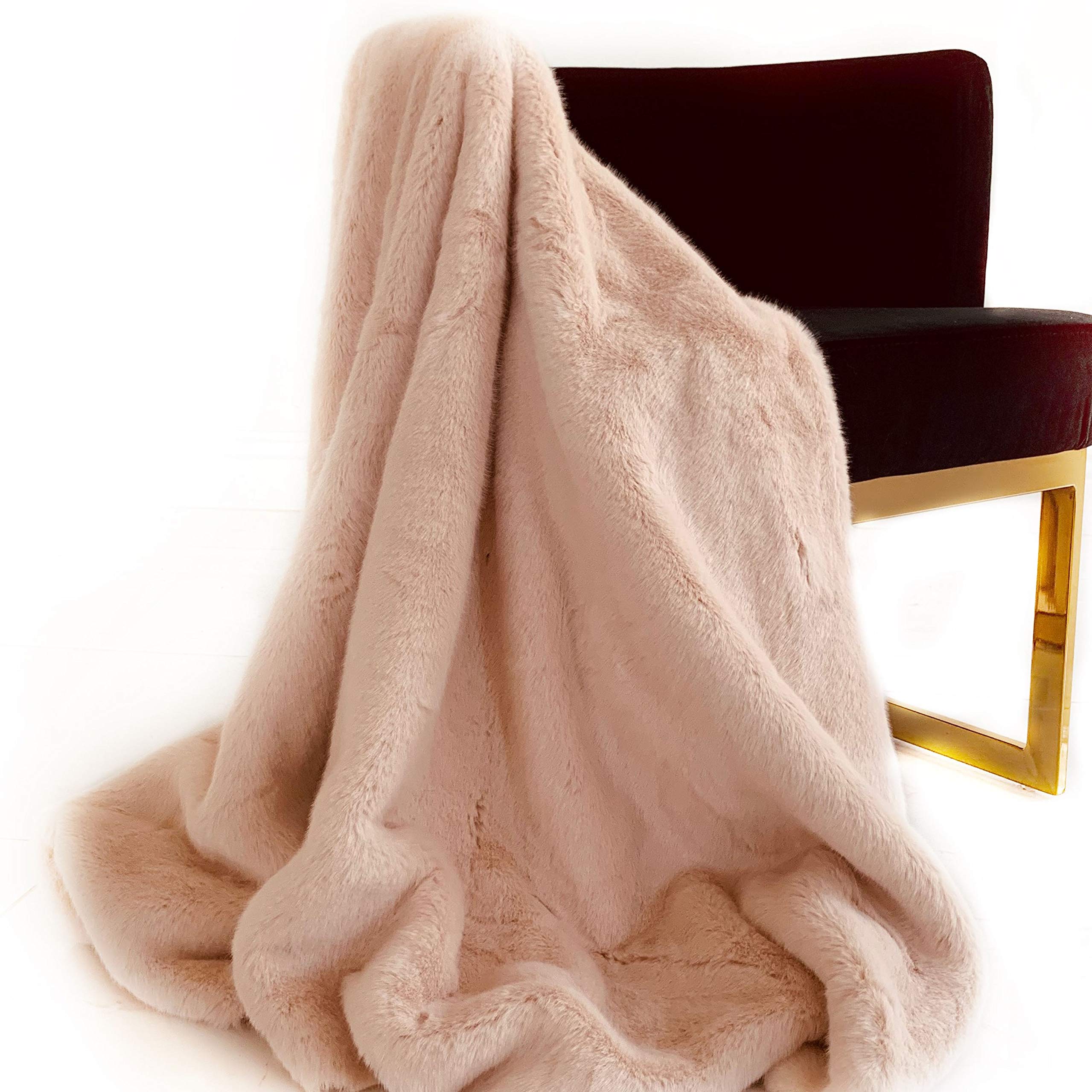 Plutus Pink  Plush Faux Fur Luxury Throw Blanket Throw 60W x 72L- Pink