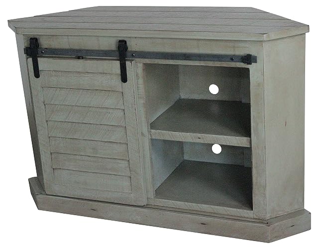 Rustic Winsome Shutter Corner TV Stand in Rustic Light Blue