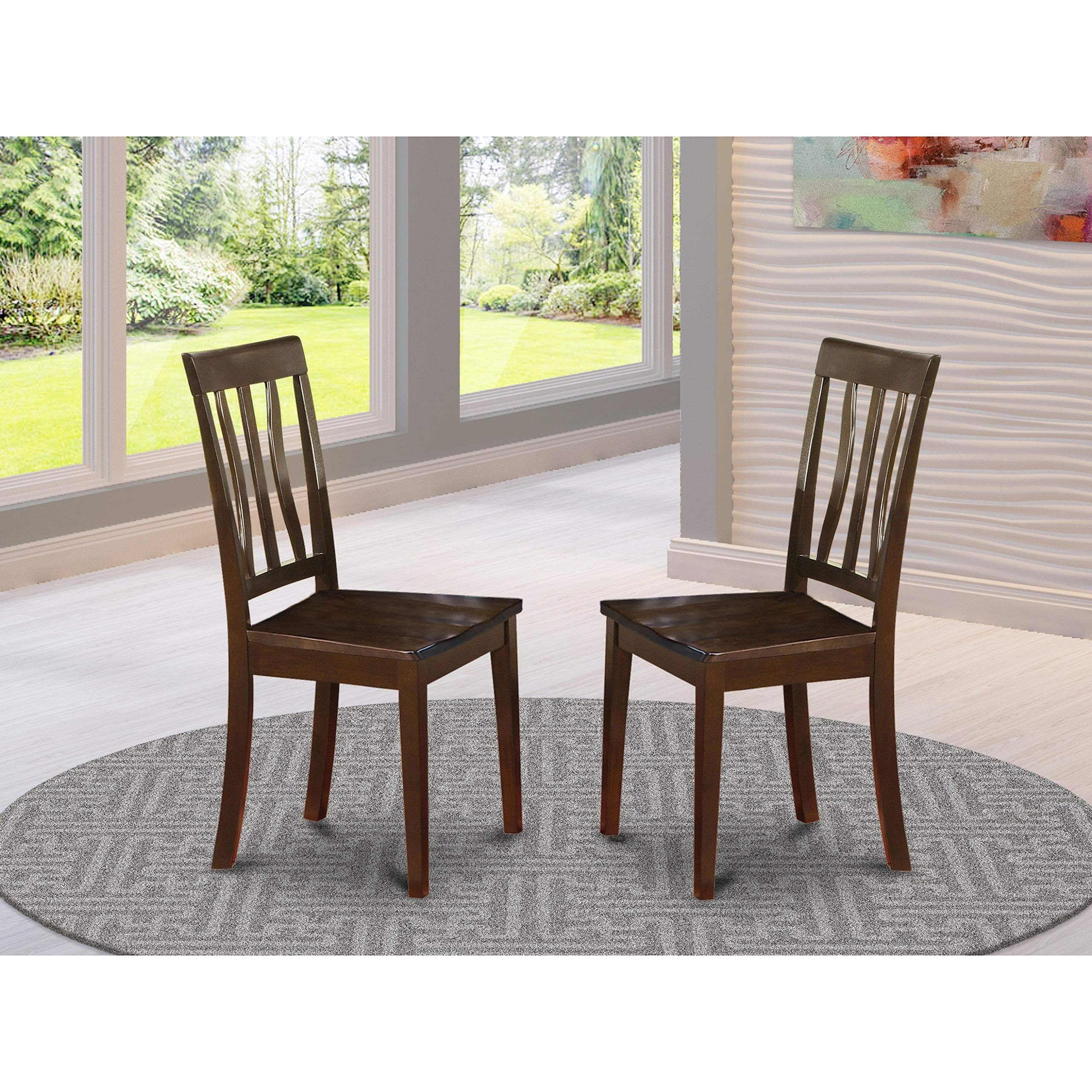 Set of 2 Chairs ANC-CAP-W Antique Kitchen Chair Wood Seat with Cappuccino Finish