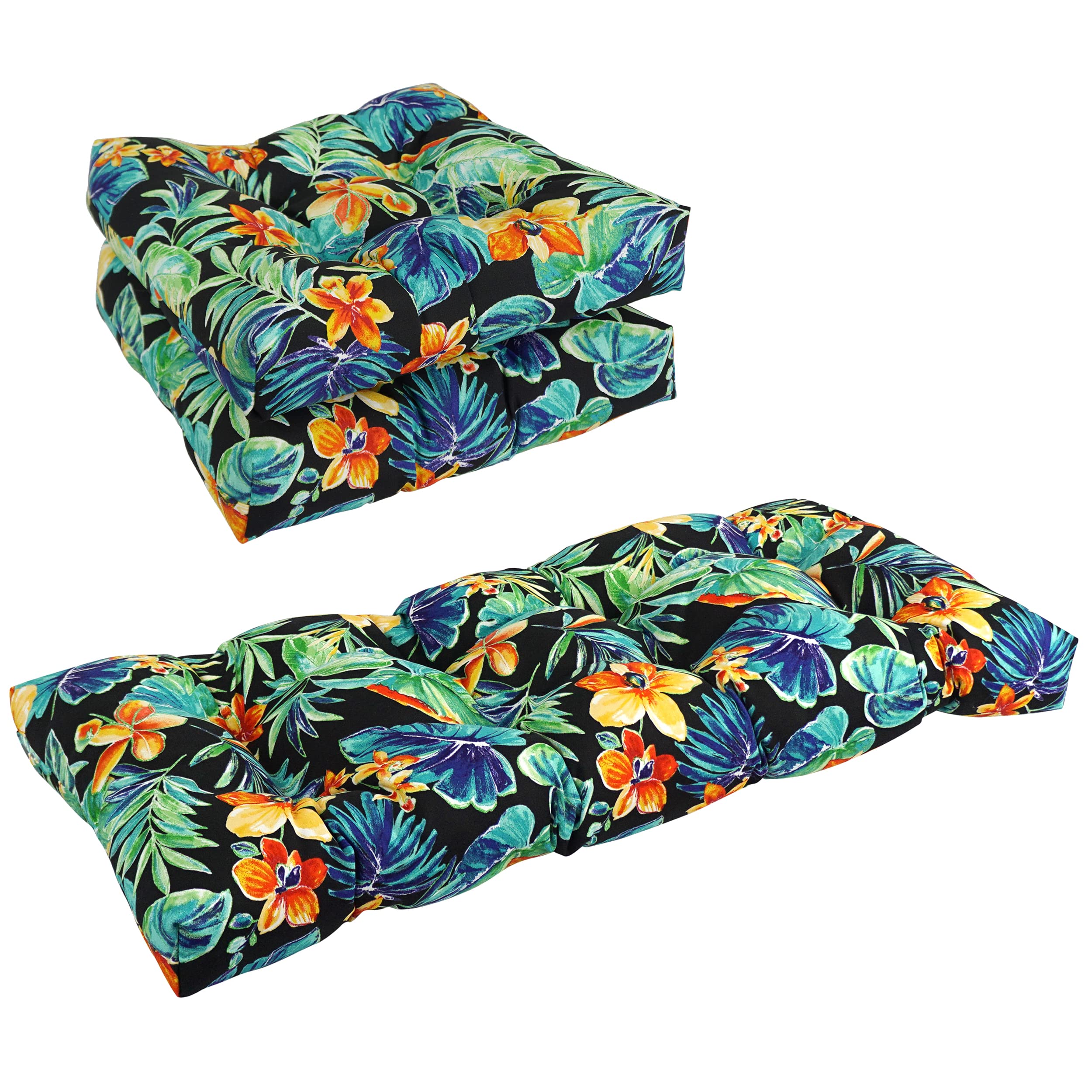 Squared Patterned Spun Polyester Tufted Settee Cushions (Set of 3)