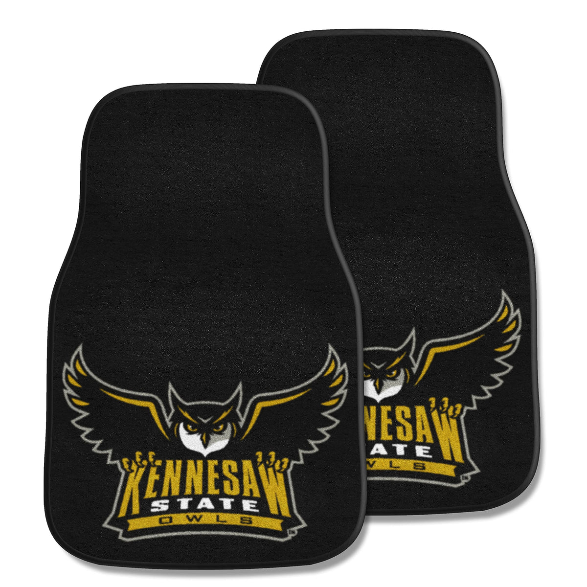 Fanmats 18295 Kennesaw State Owls Front 2-Piece Team Logo Carpet Car Mat Set, Front Row Automotive Floor Mats, Non-Slip Backing,