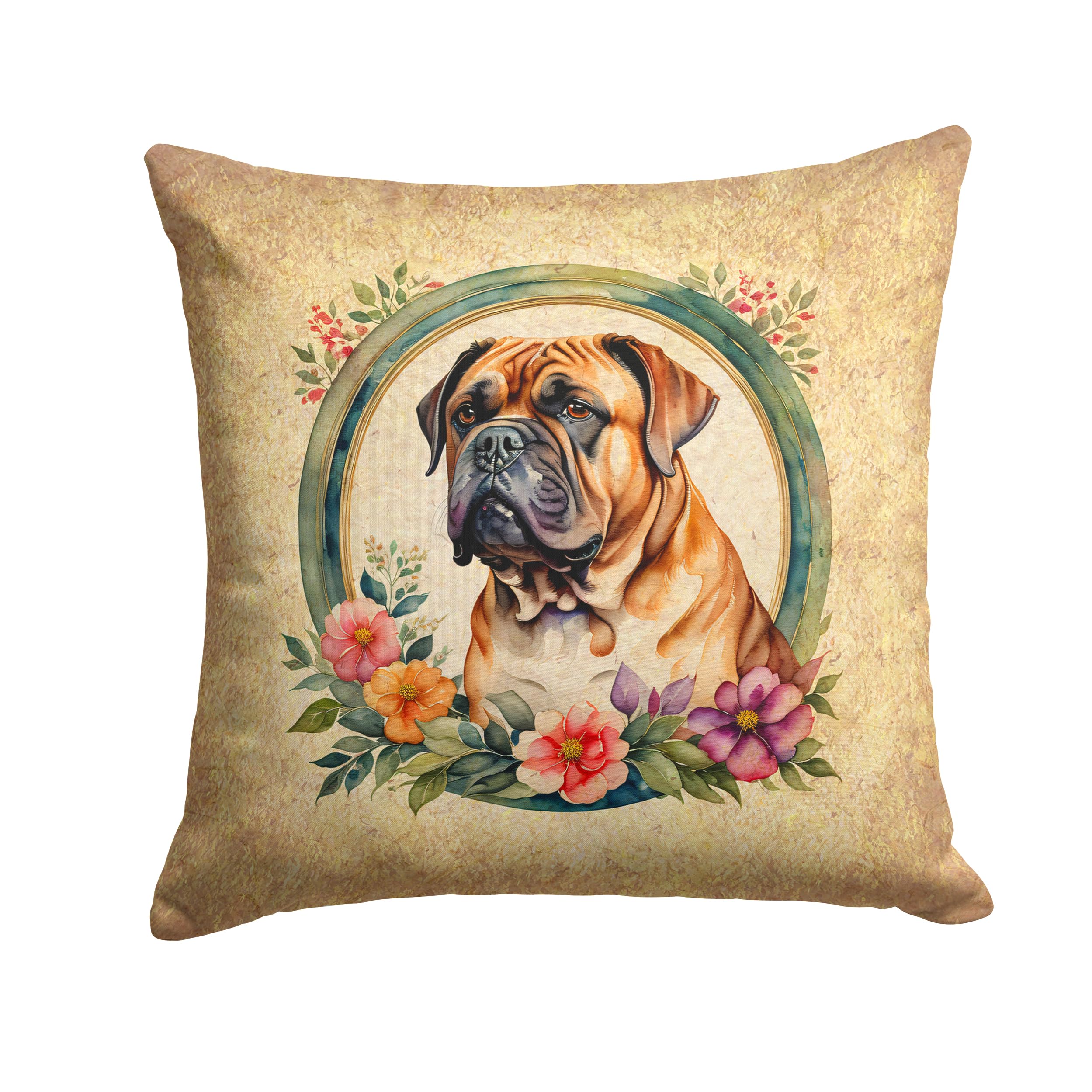 Dogue De Bordeaux And Flowers Throw Pillow