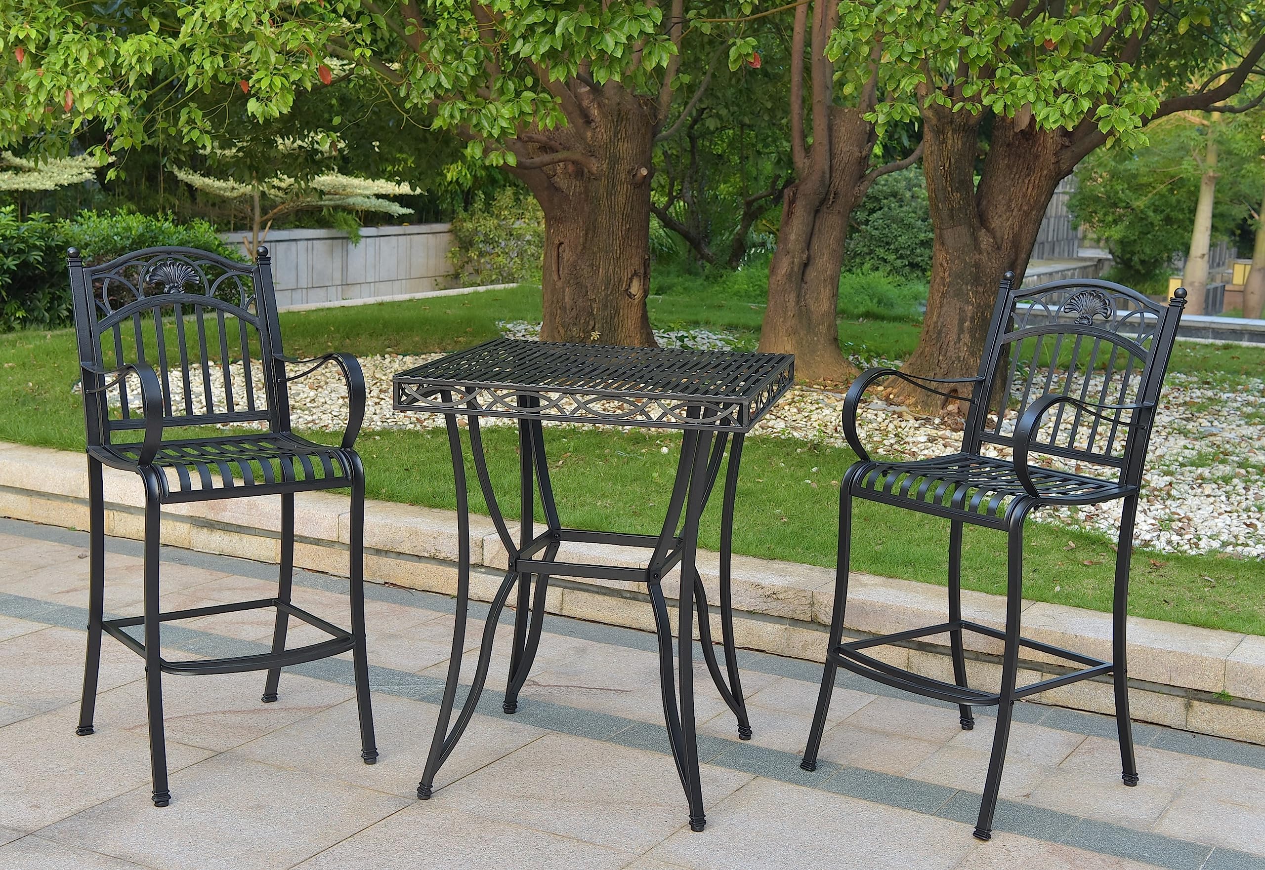 Segovia Iron Set of Three Bar Bistro Group - Antique Black