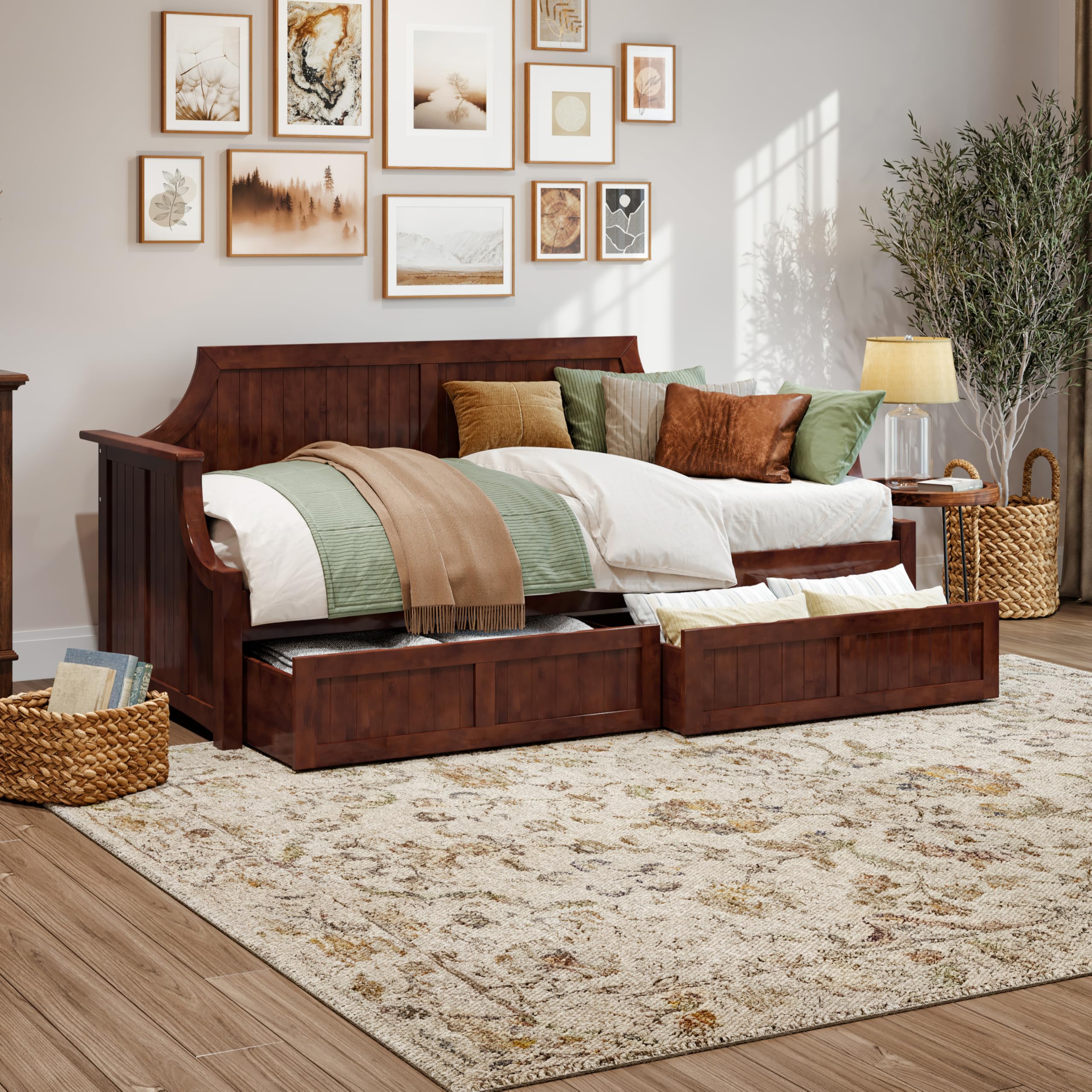 AFI Cambridge Twin Wood Daybed with Set of 2 Drawers in Walnut