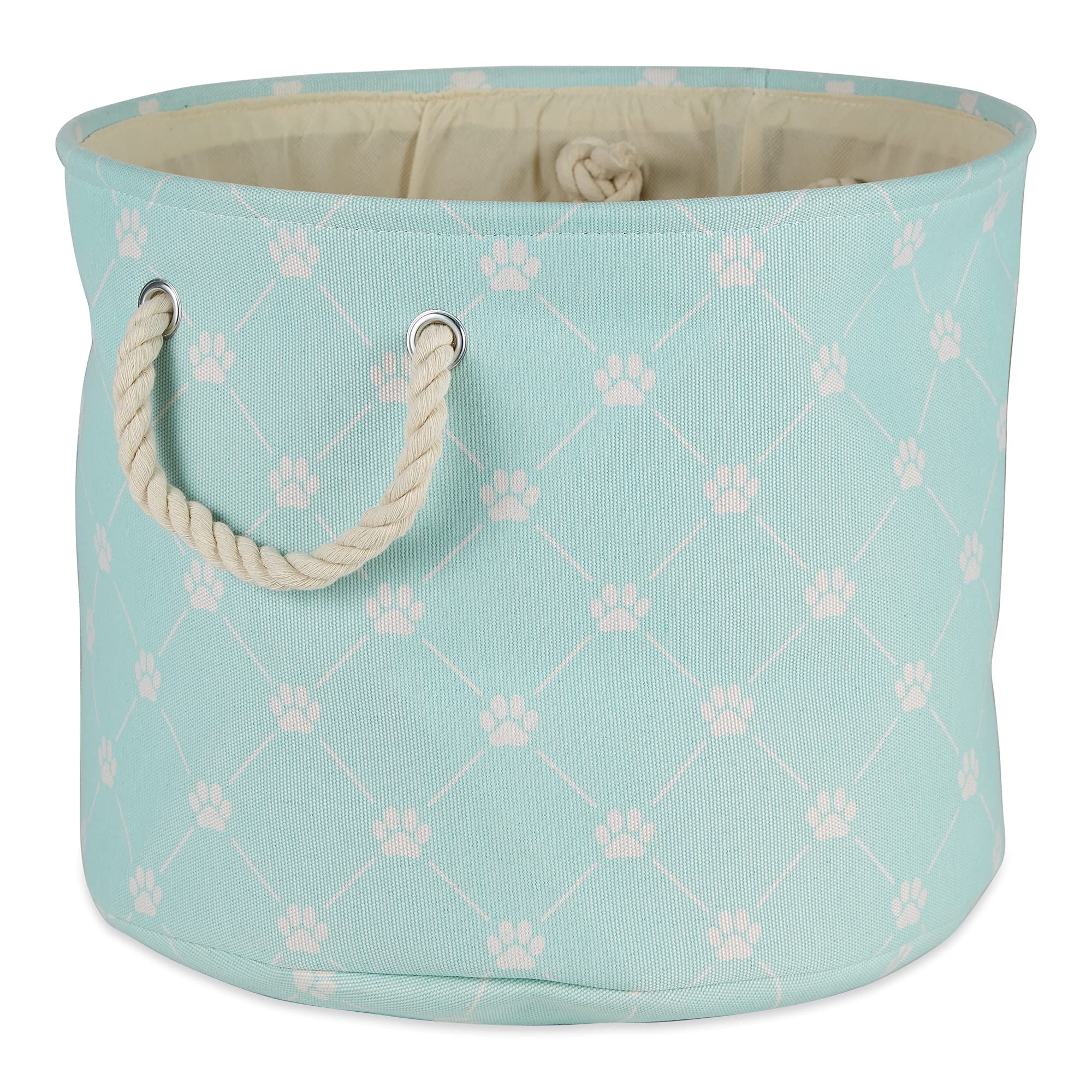 Bone Dry Pet Storage Collection Paw And Bone Print, Medium Round, 12X15X15, Aqua Trellis