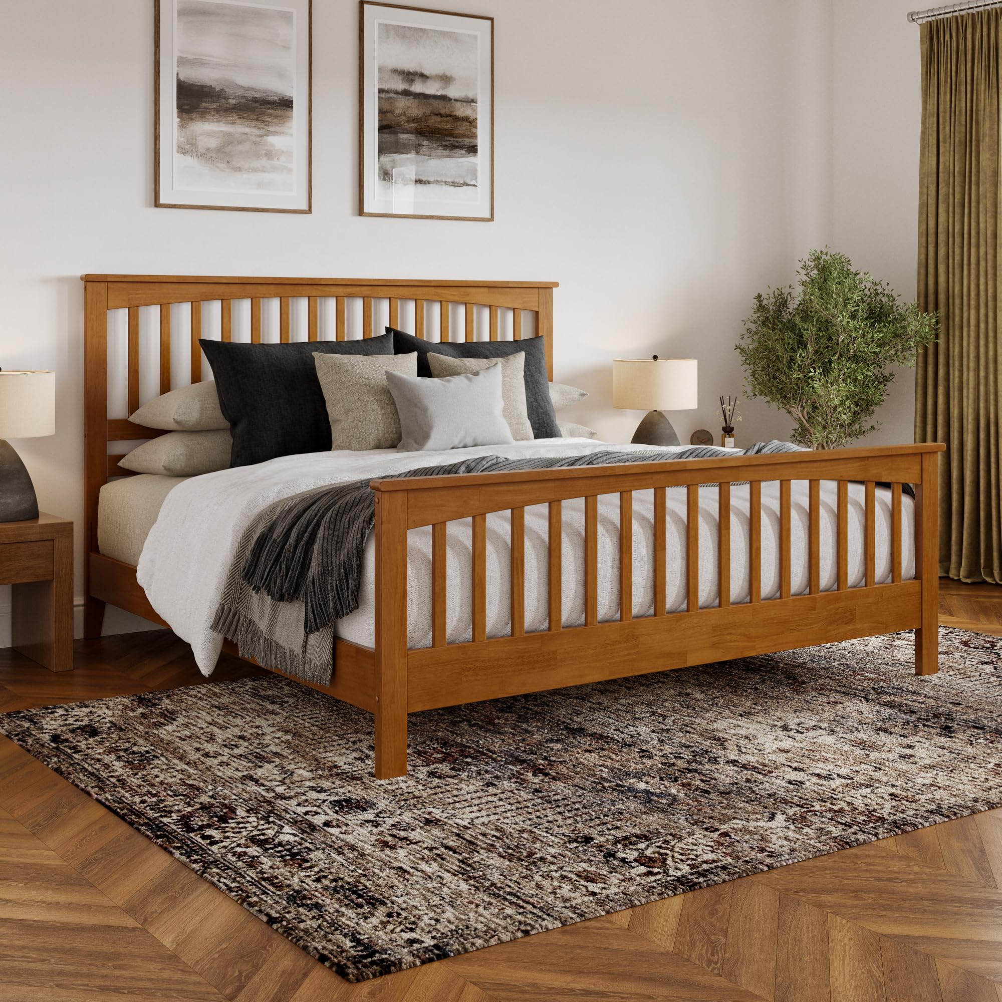 Camilla King Low Profile Platform Bed with Matching Footboard in Light Toffee