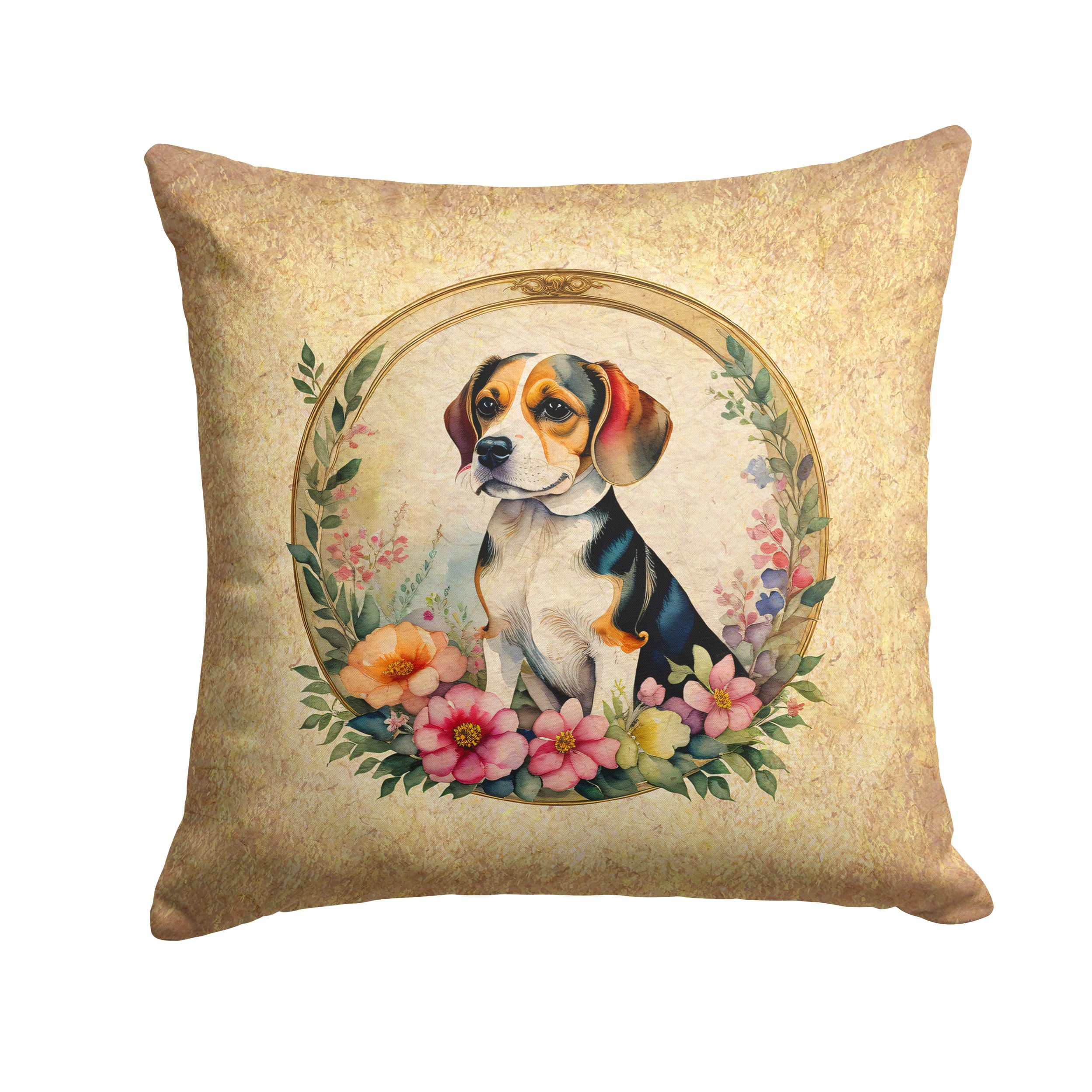 Beagle And Flowers Throw Pillow