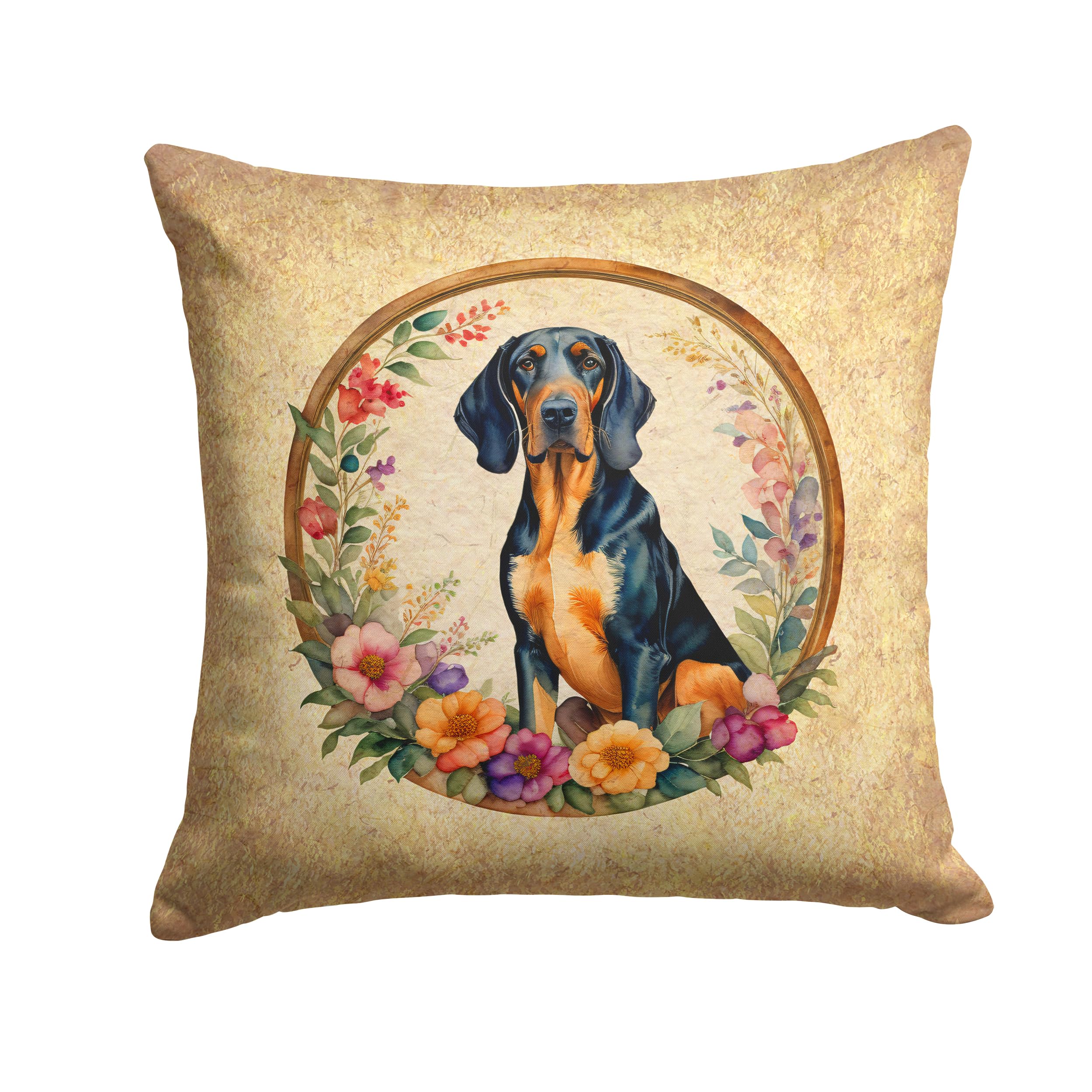 Coonhound And Flowers Throw Pillow
