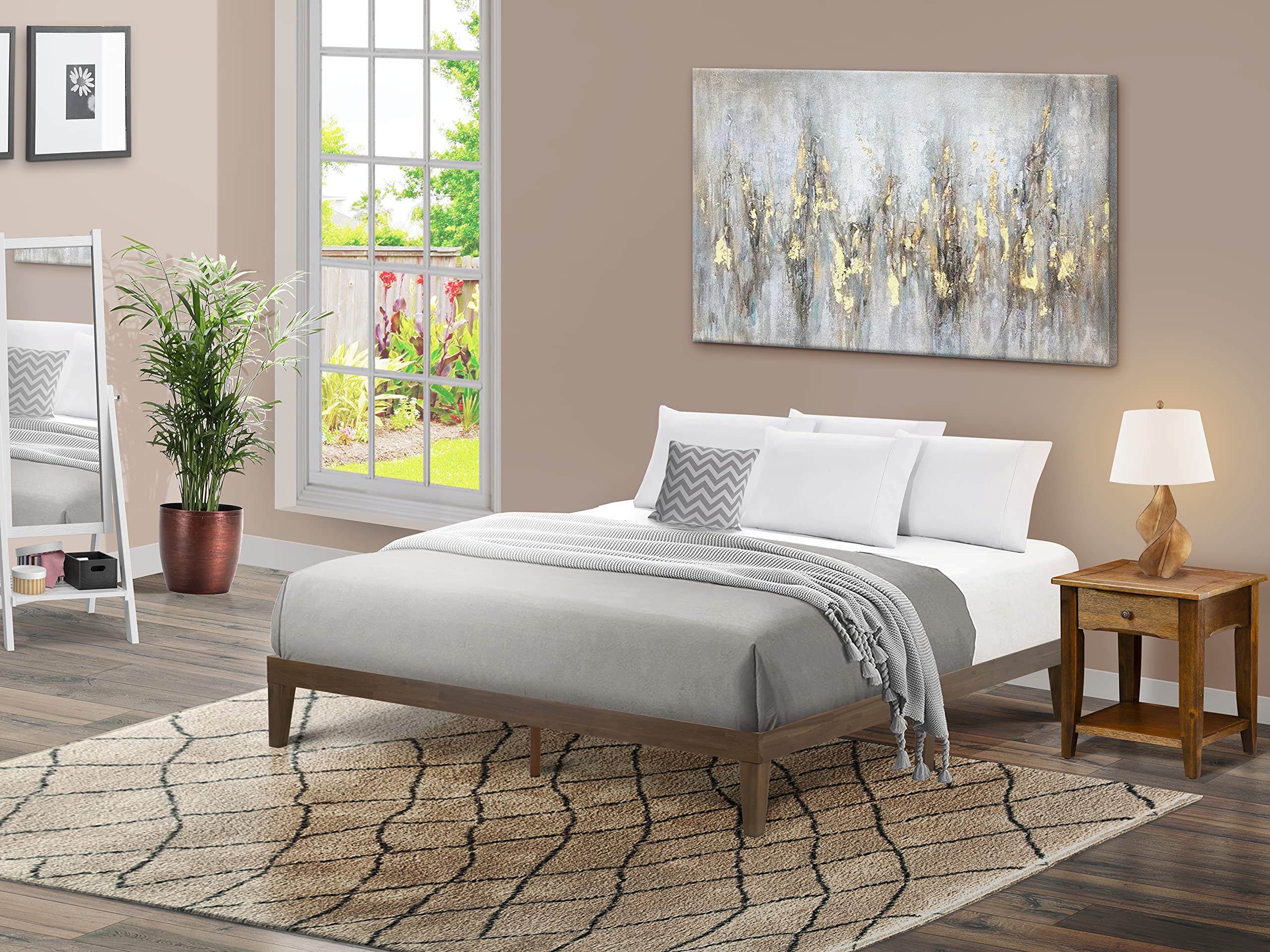 East West Furniture DNP-22-K King Size Platform Bed with 4 Solid Wood Legs and 2 Extra Center Legs - Walnut Finish