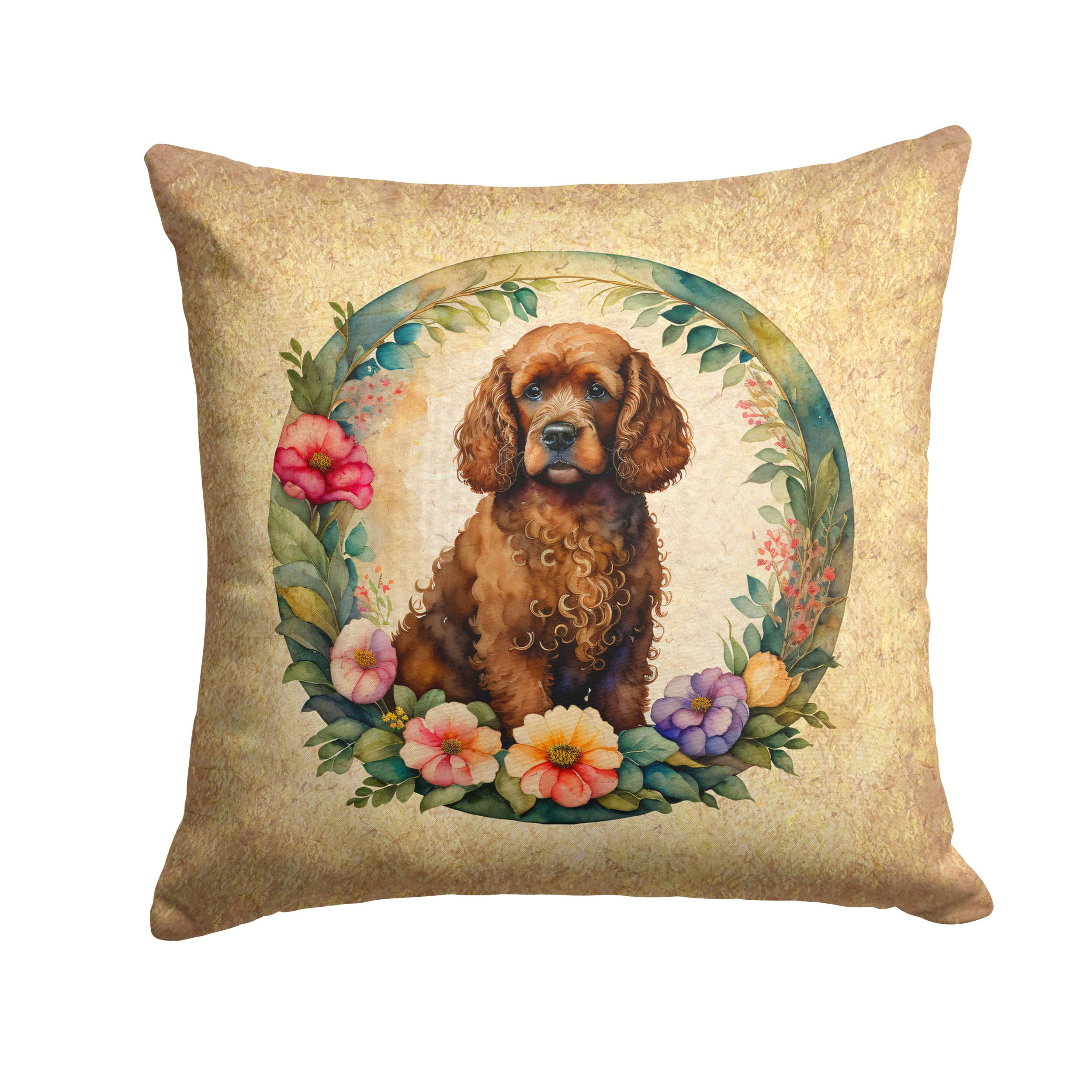 Irish Water Spaniel And Flowers Throw Pillow