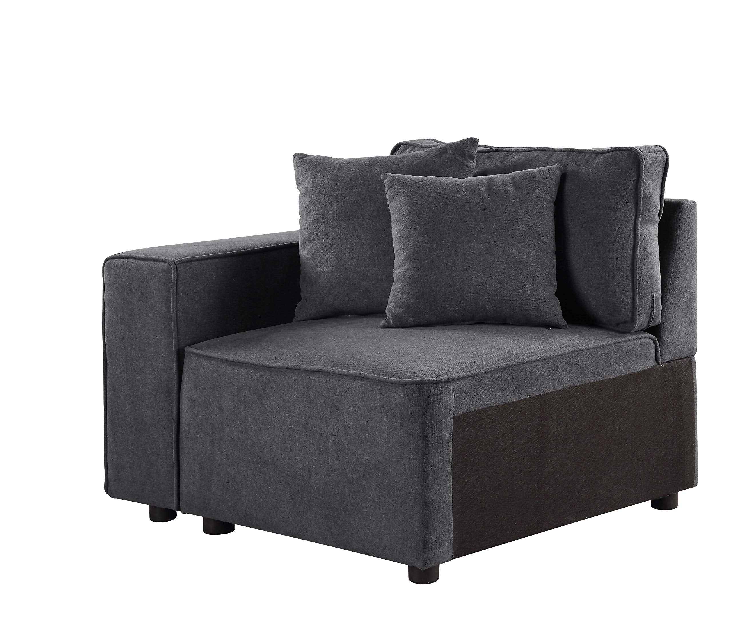 Modular Left Facing Chair w/2 Pillows, Gray Fabric